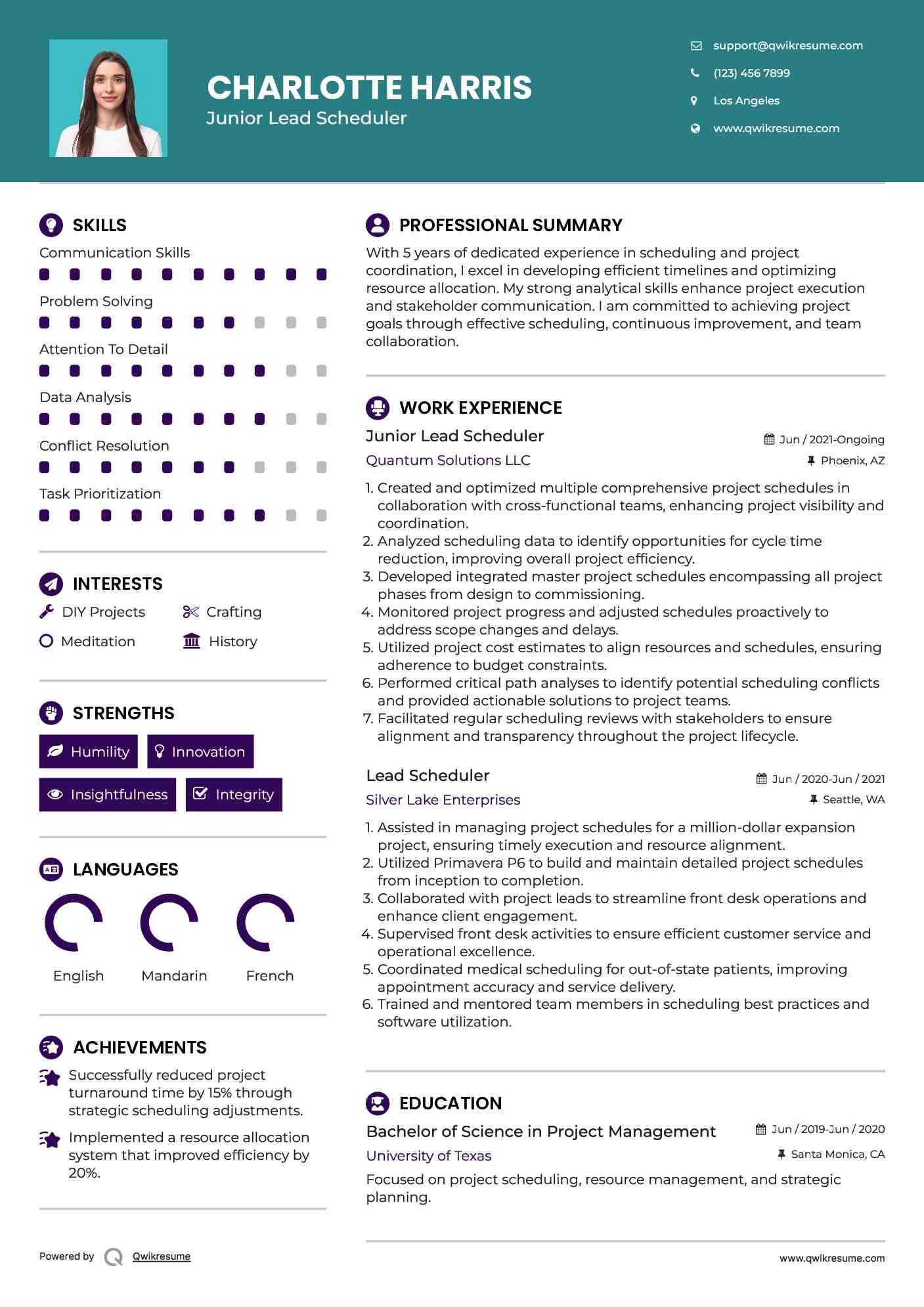 Junior Lead Scheduler Resume Sample