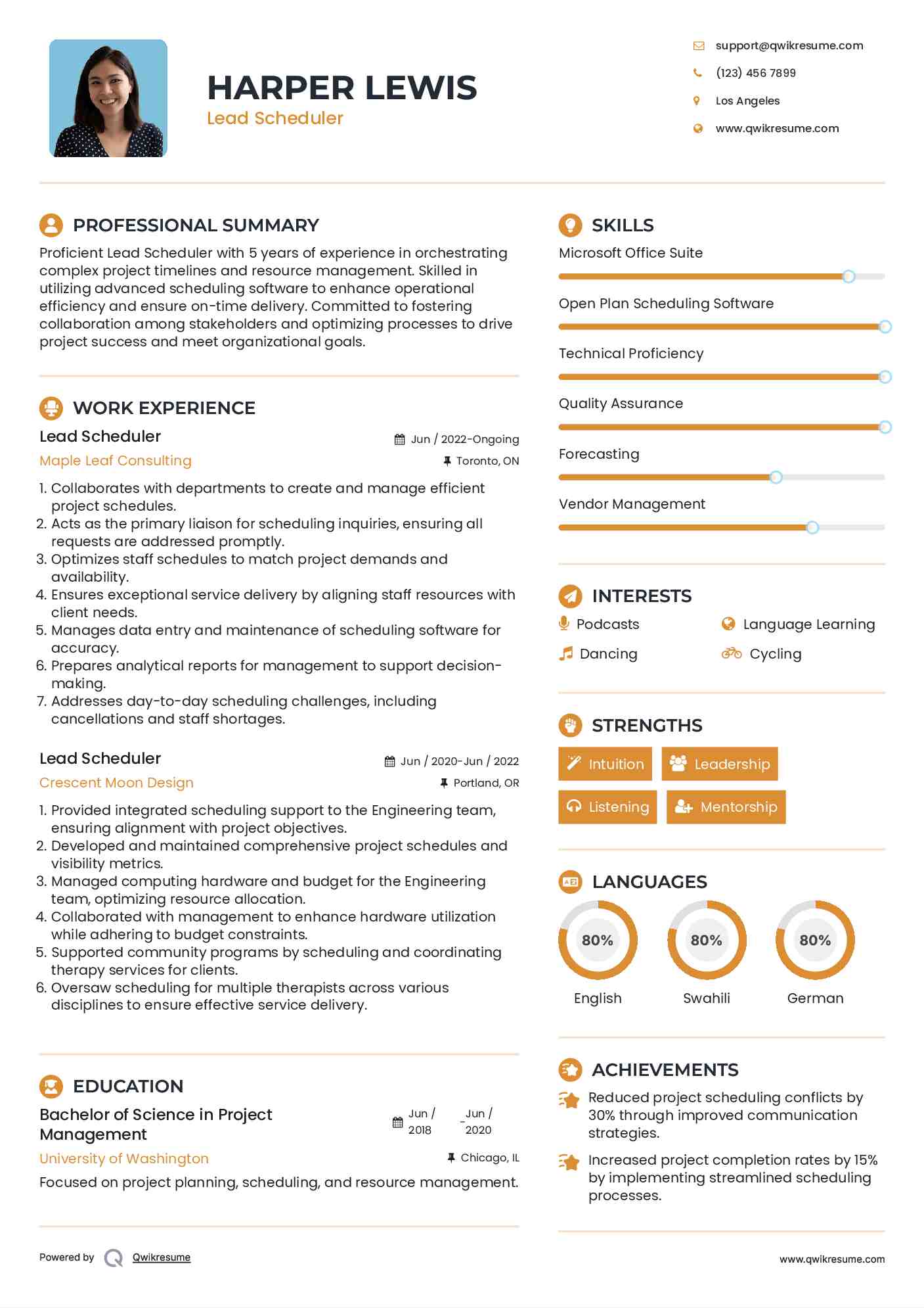 Lead Scheduler Resume Sample