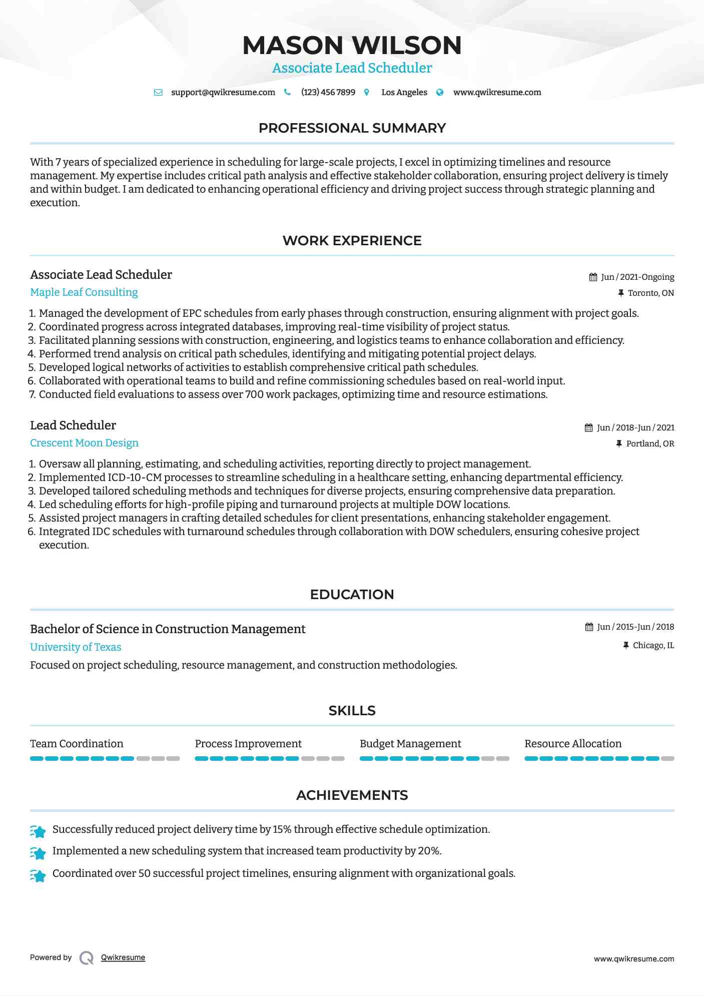 Associate Lead Scheduler
 Resume Template