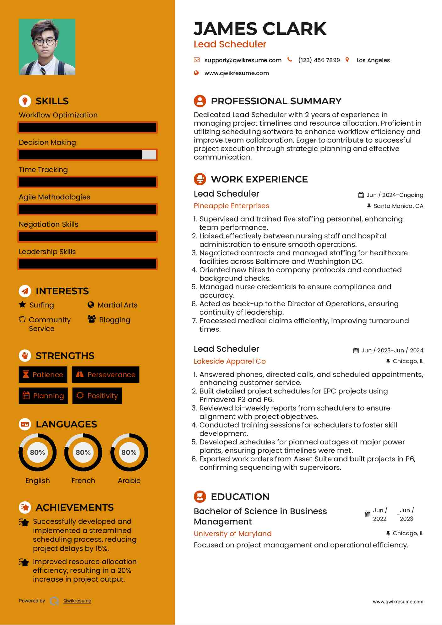 Lead Scheduler Resume Format