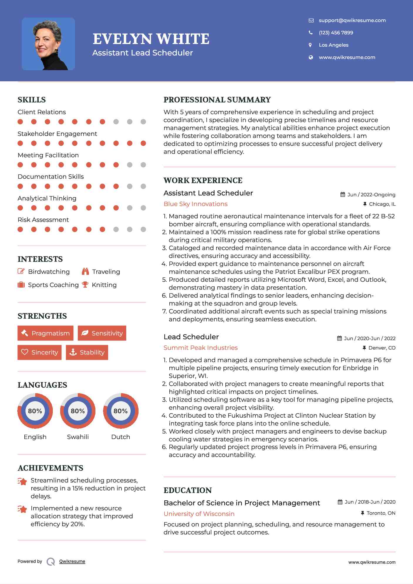 Assistant Lead Scheduler Resume Example