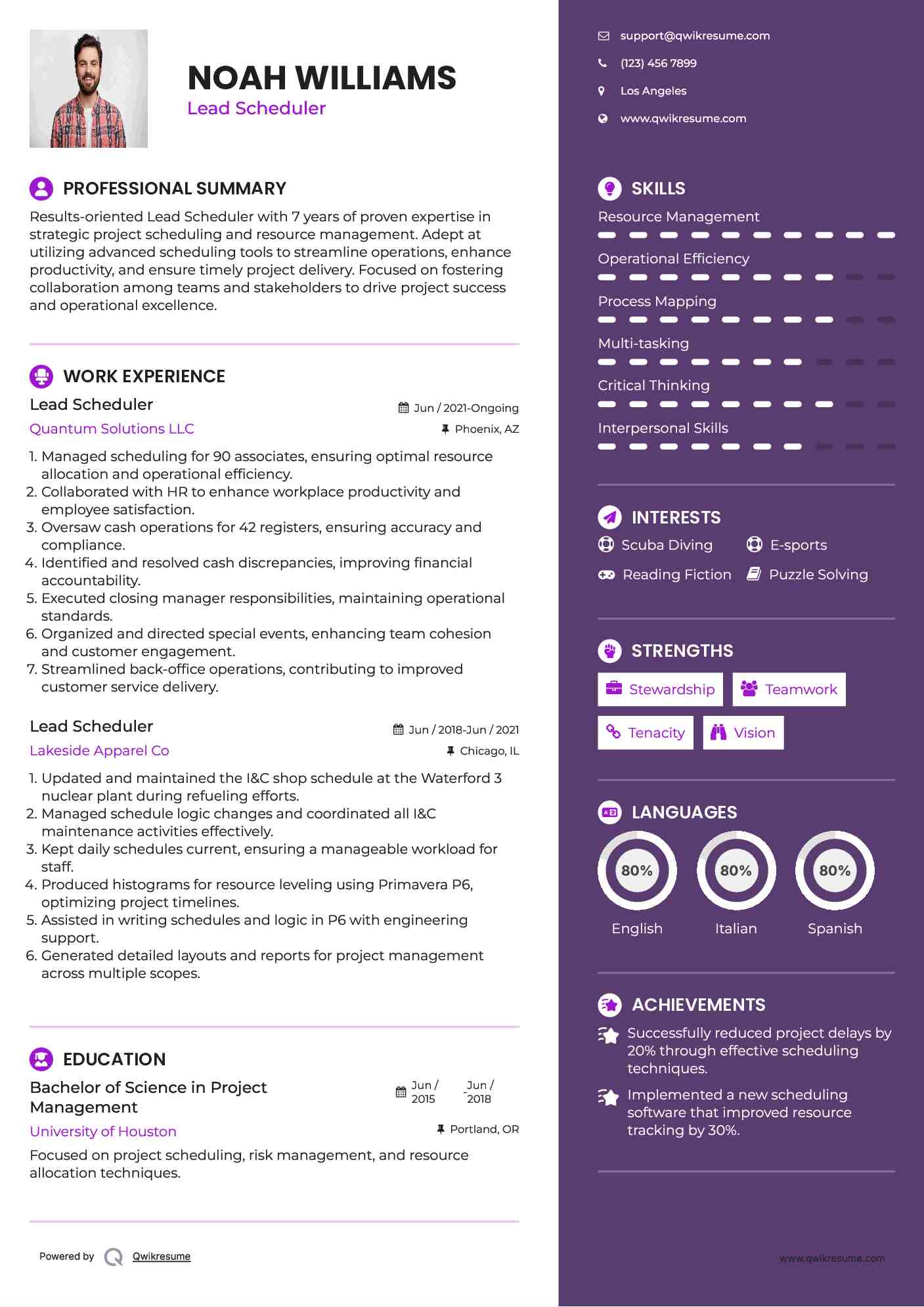 Lead Scheduler Resume Sample