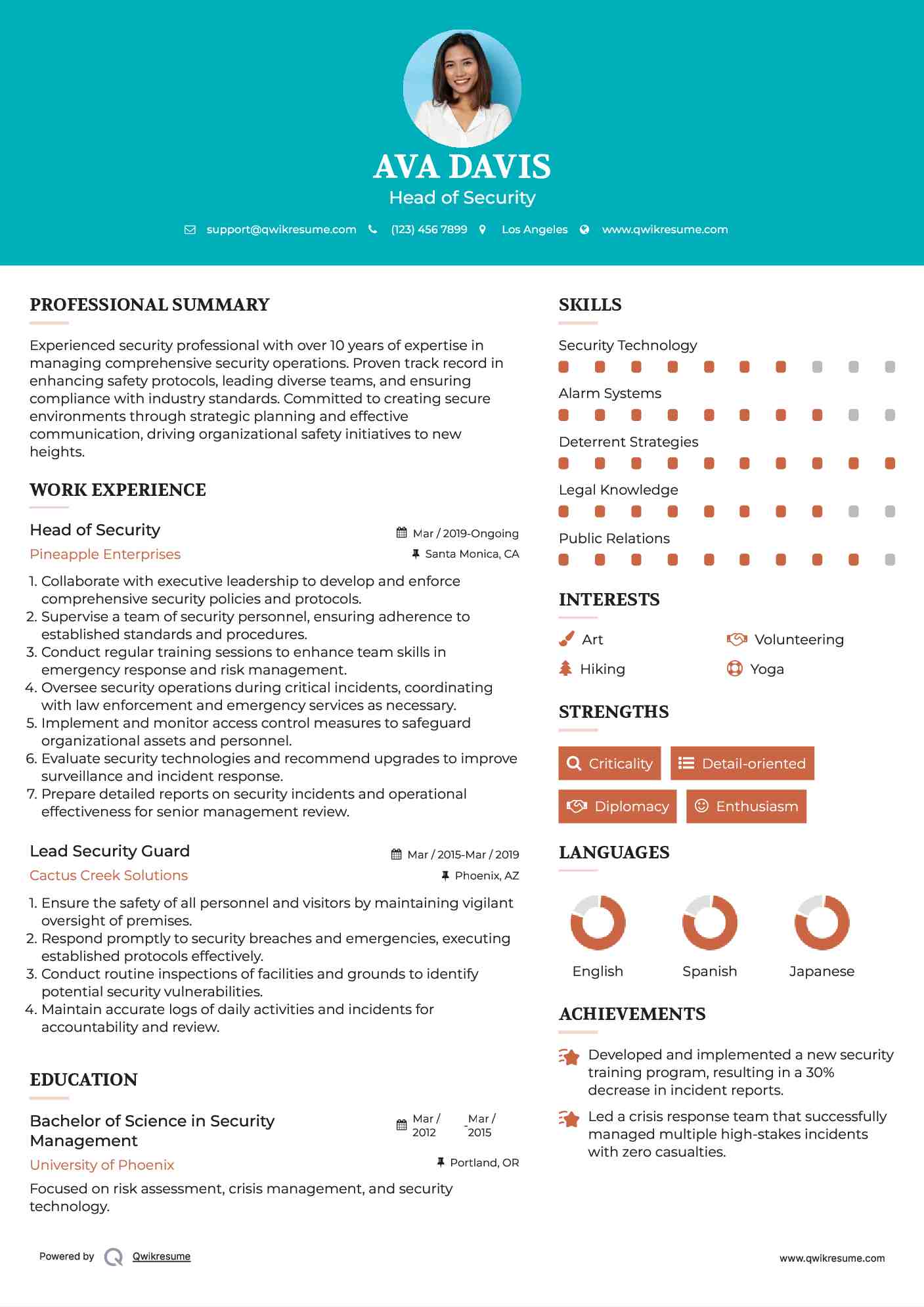 Head of Security Resume Template
