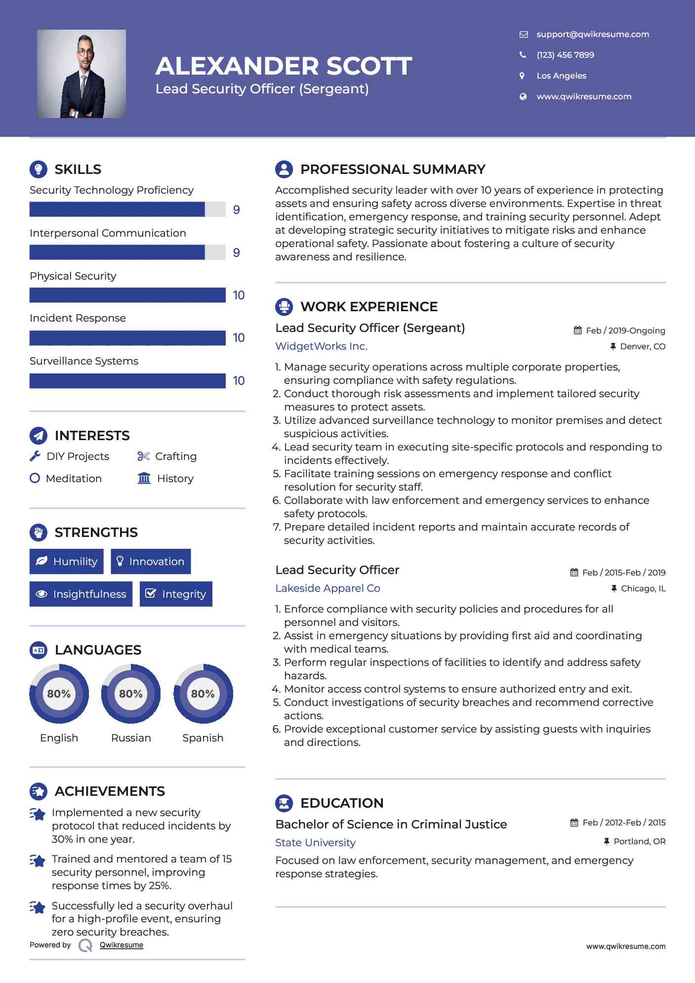 Lead Security Officer Resume Samples QwikResume