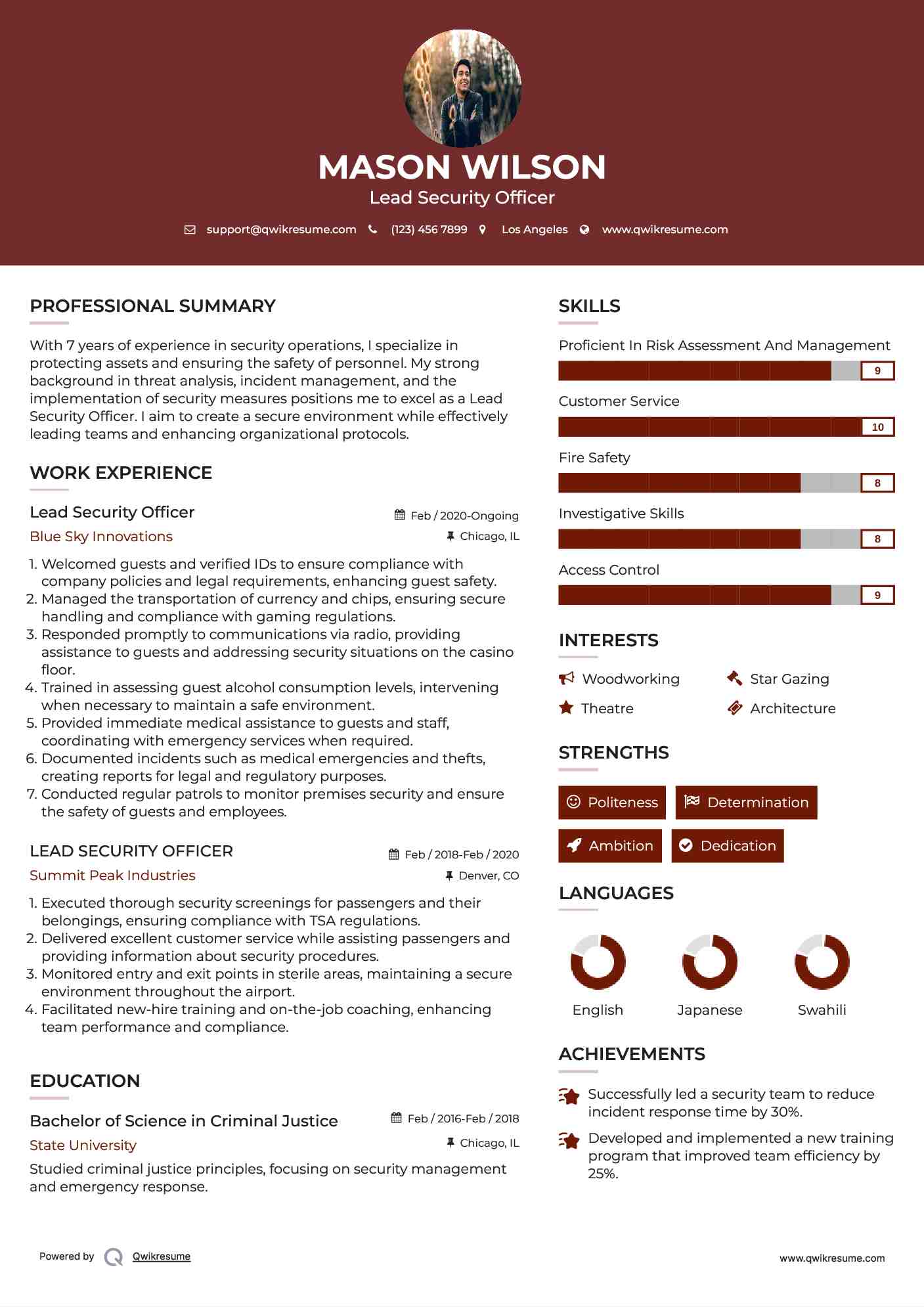 Lead Security Officer Resume Model