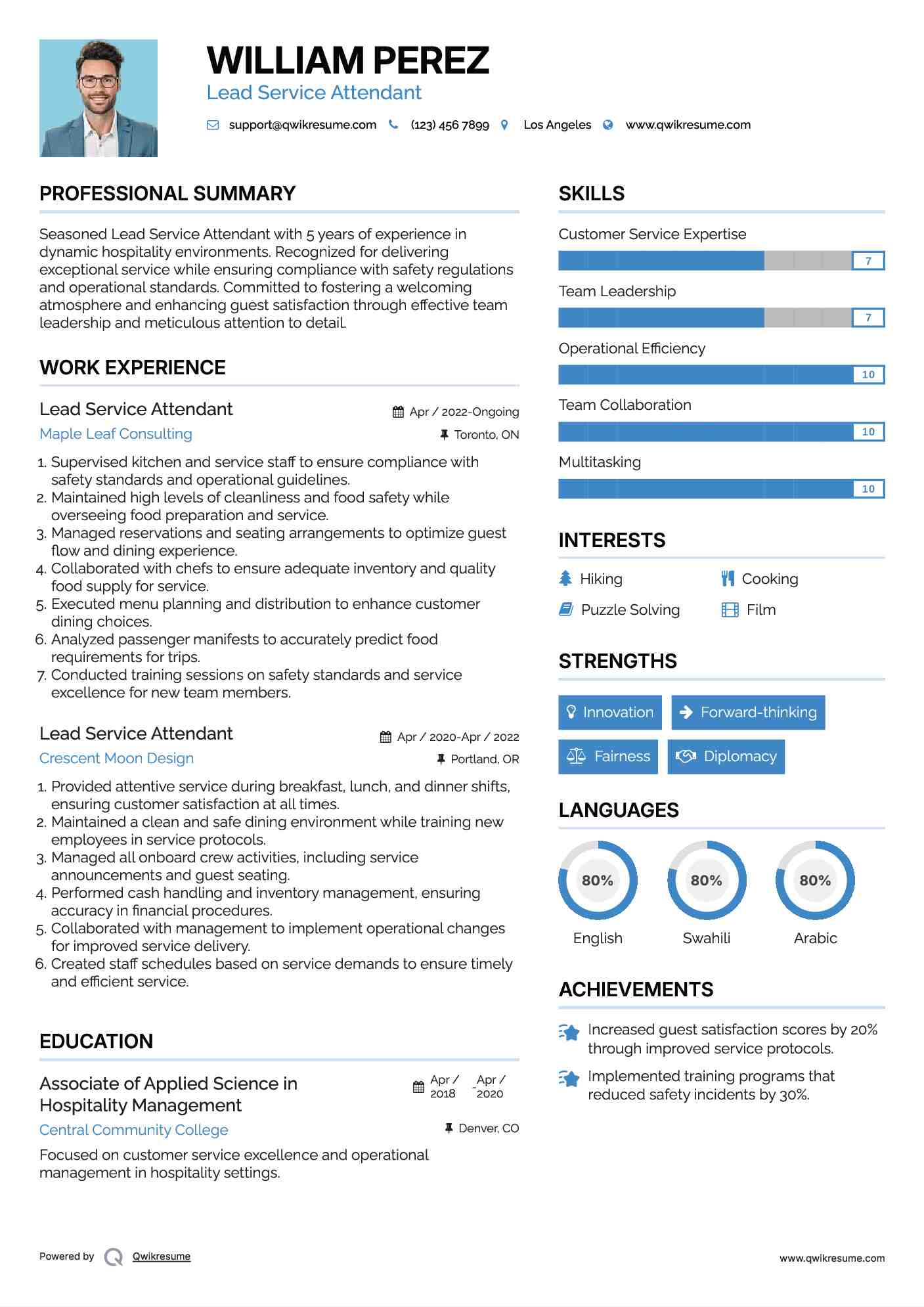 Lead Service Attendant Resume Sample