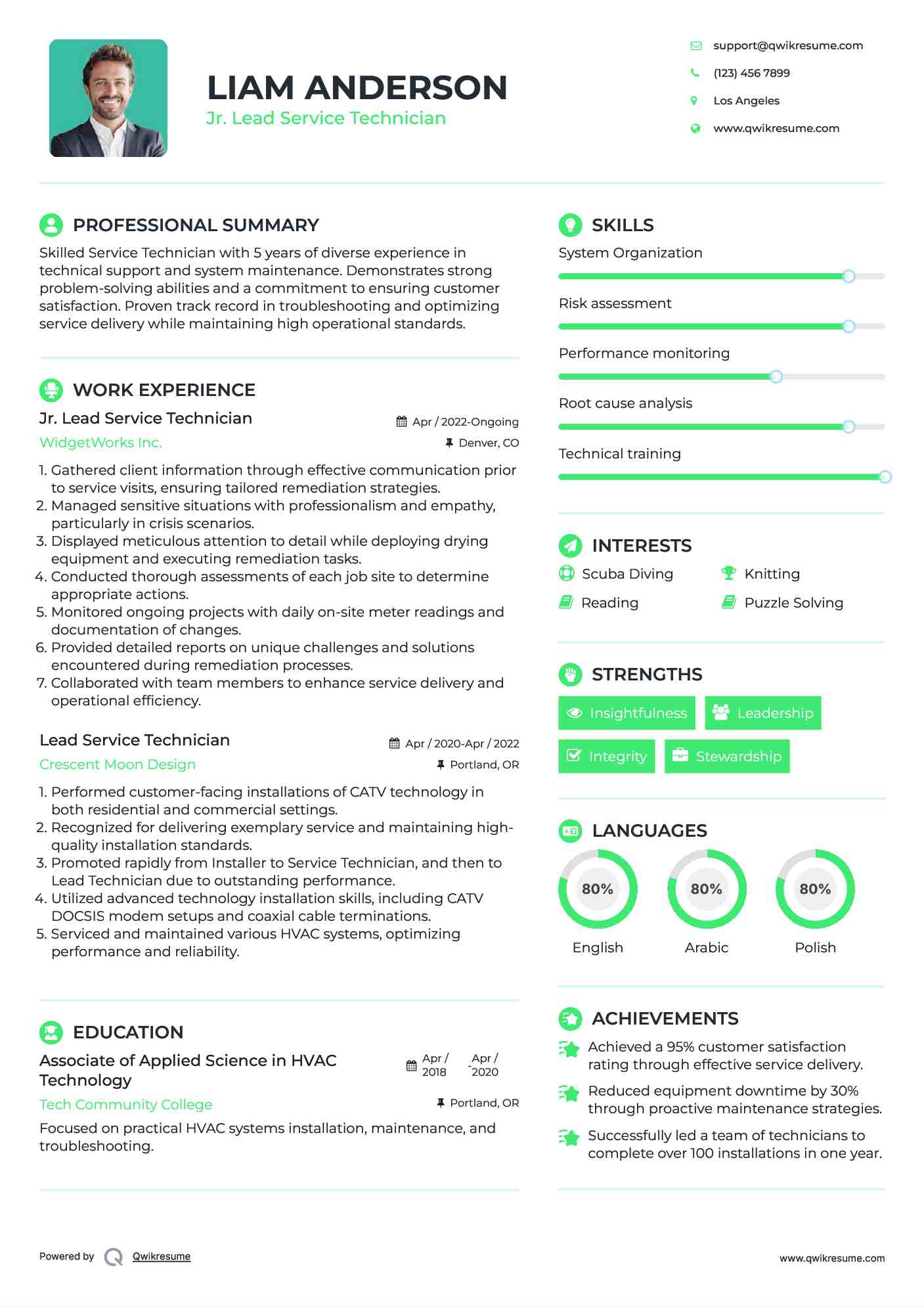 Lead Service Technician Resume Samples QwikResume