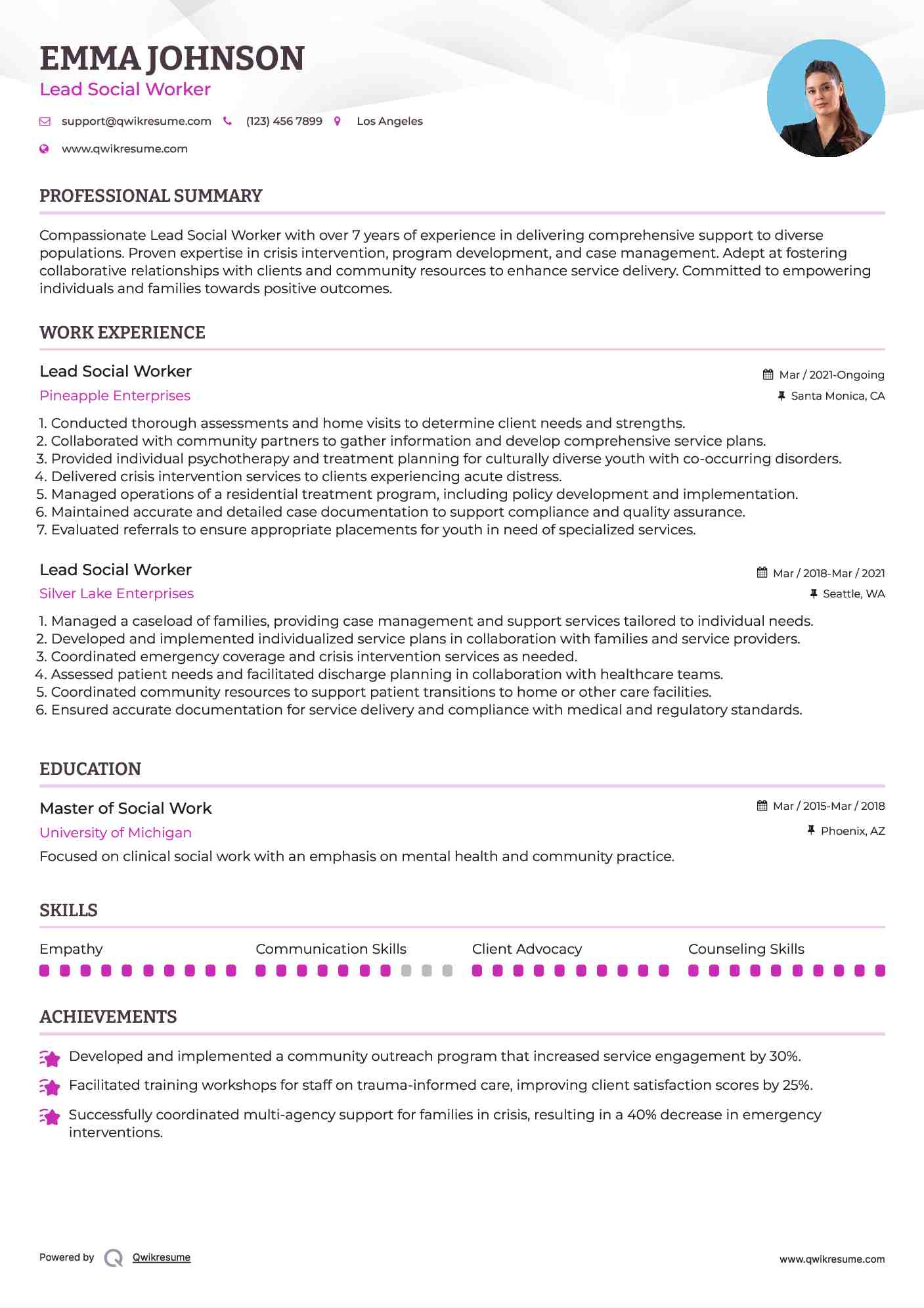 Lead Social Worker Resume Format