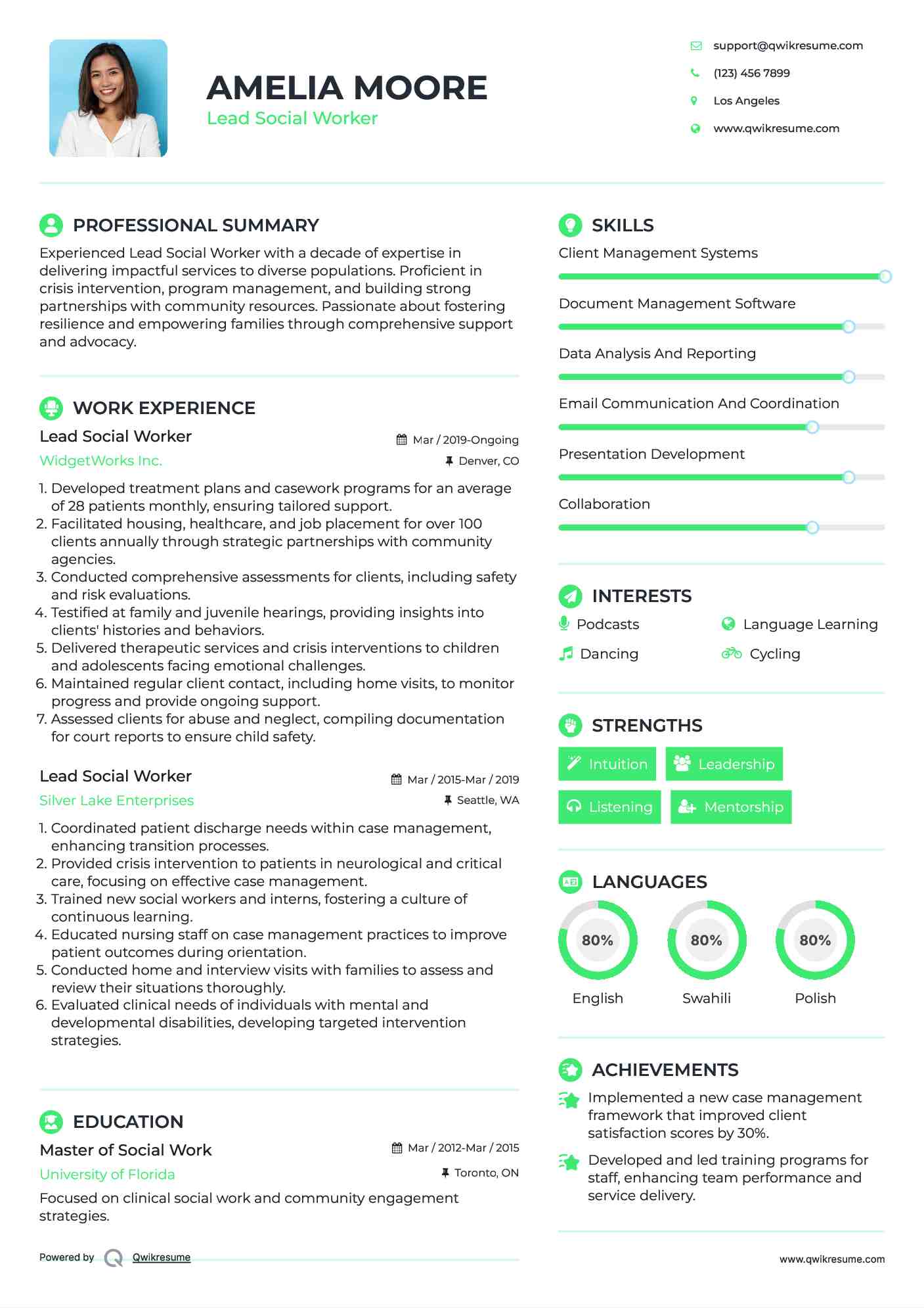 Lead Social Worker Resume Example