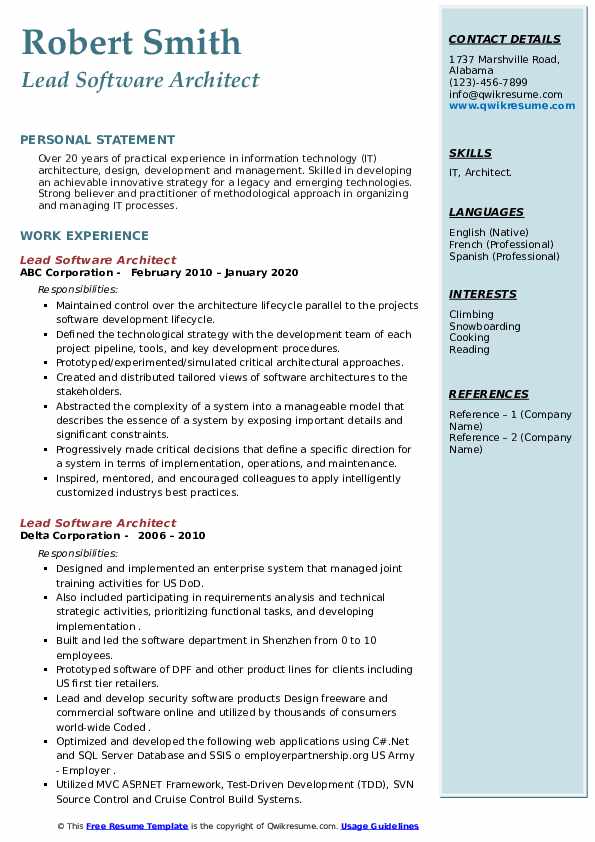 Lead Software Architect Resume - Lead Software Architect 1616408960 Pdf 