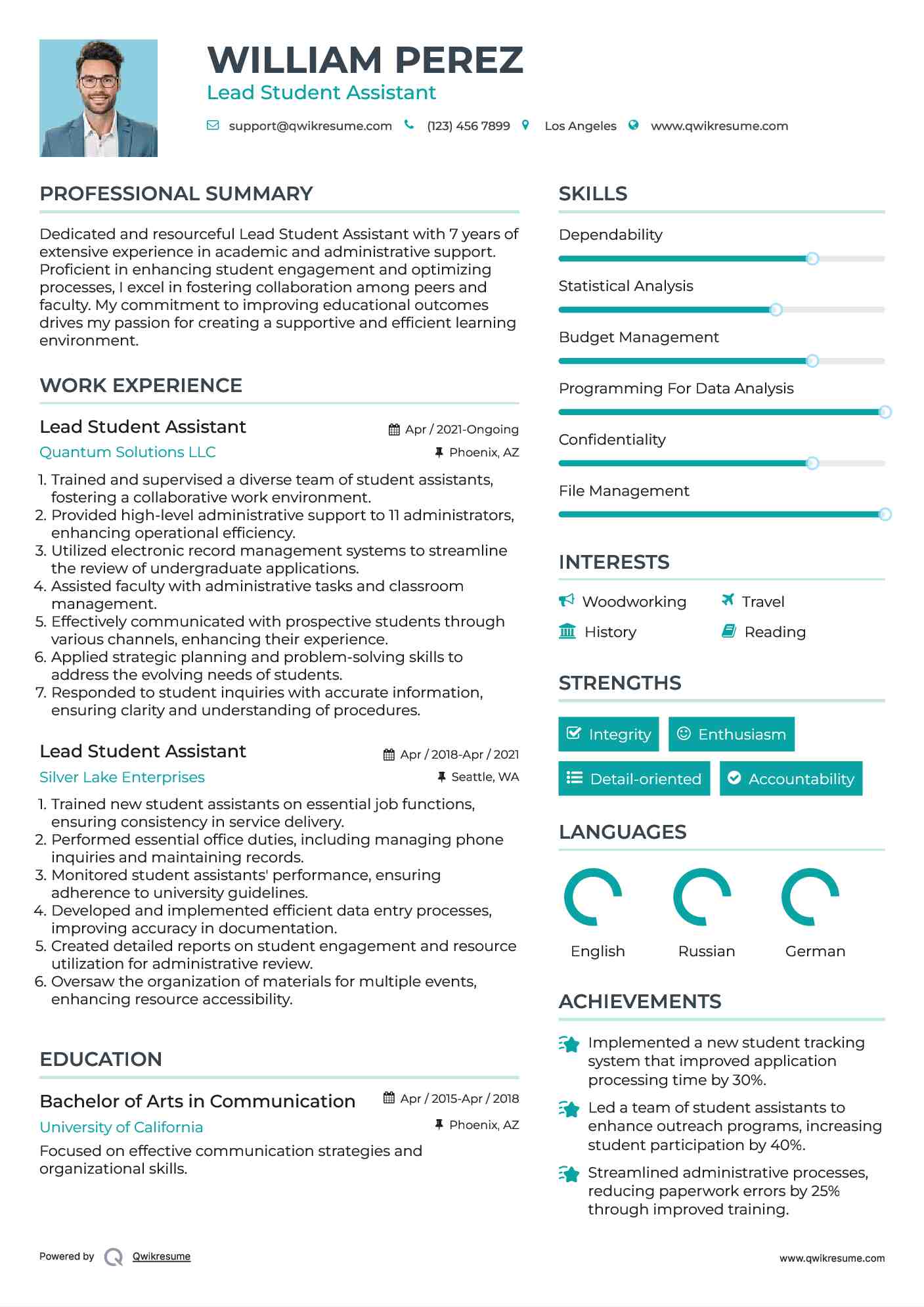 Lead Student Assistant Resume Template