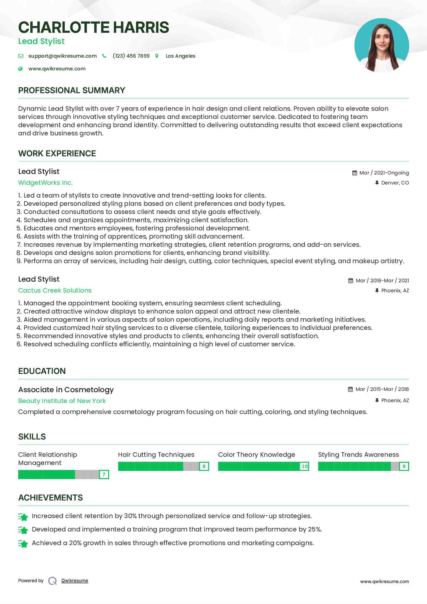 Lead Stylist Resume Template