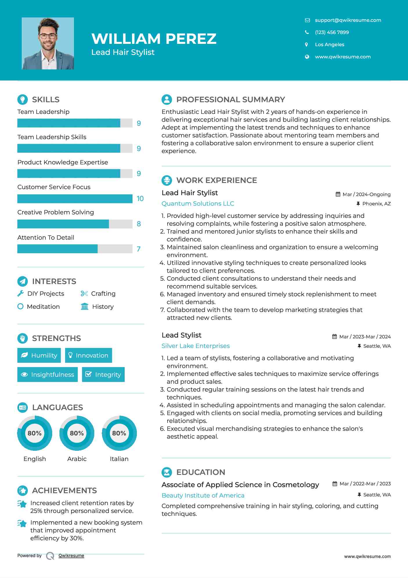 Lead Hair Stylist Resume Model