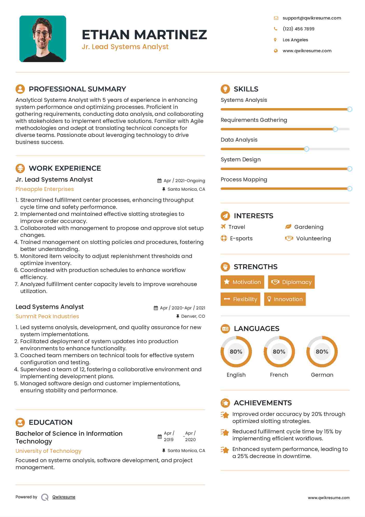 Jr. Lead Systems Analyst Resume Model