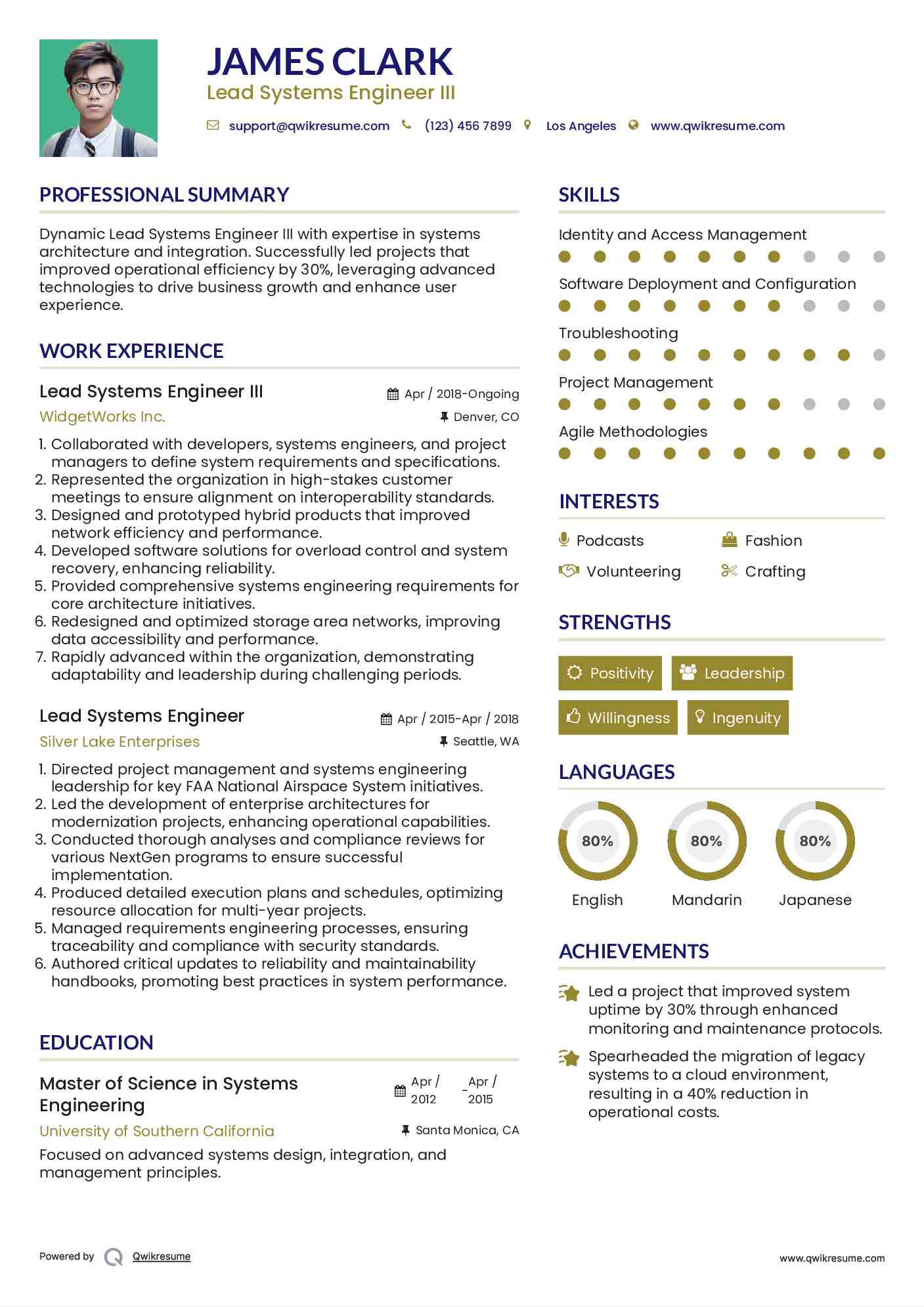 Lead Systems Engineer III Resume Example