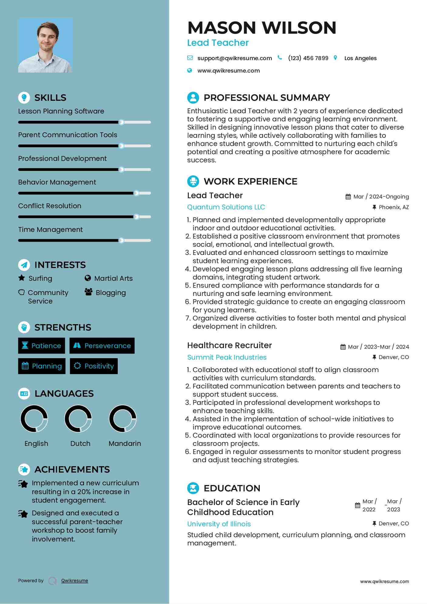 Lead Teacher Resume Example