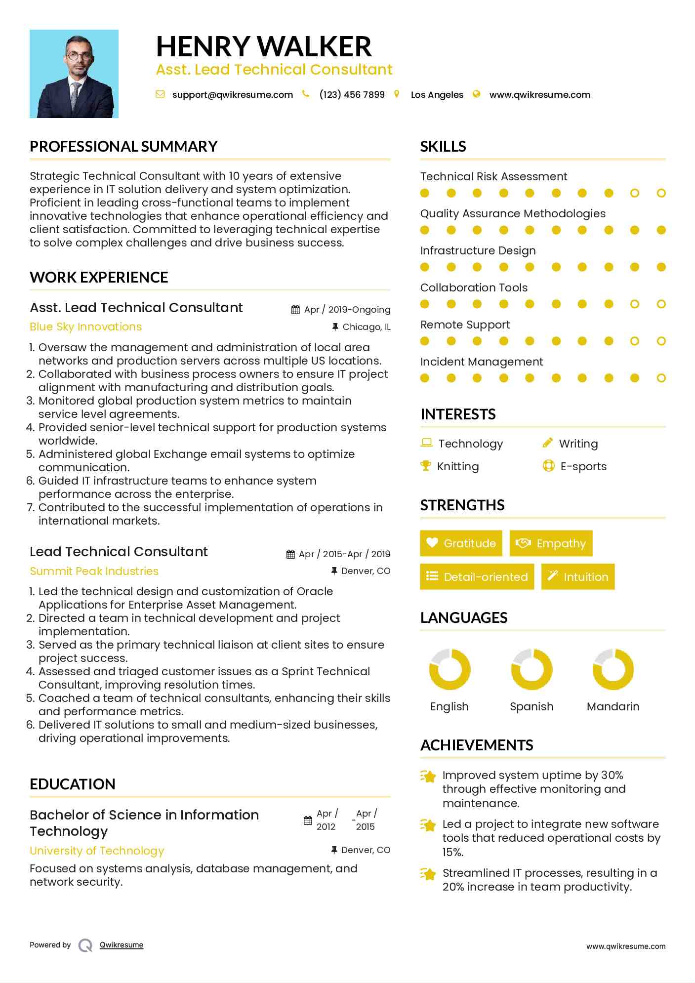 Asst. Lead Technical Consultant Resume Template