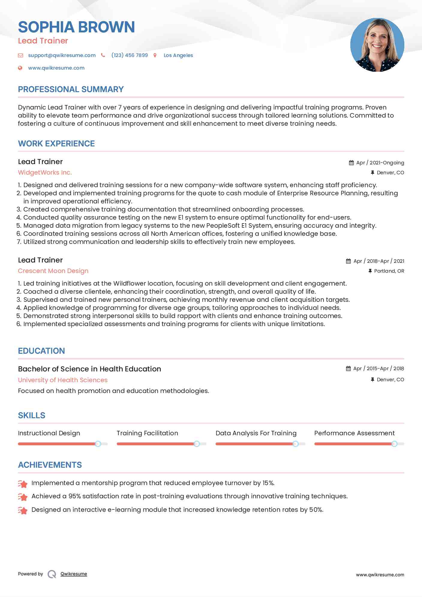 Lead Trainer Resume Format