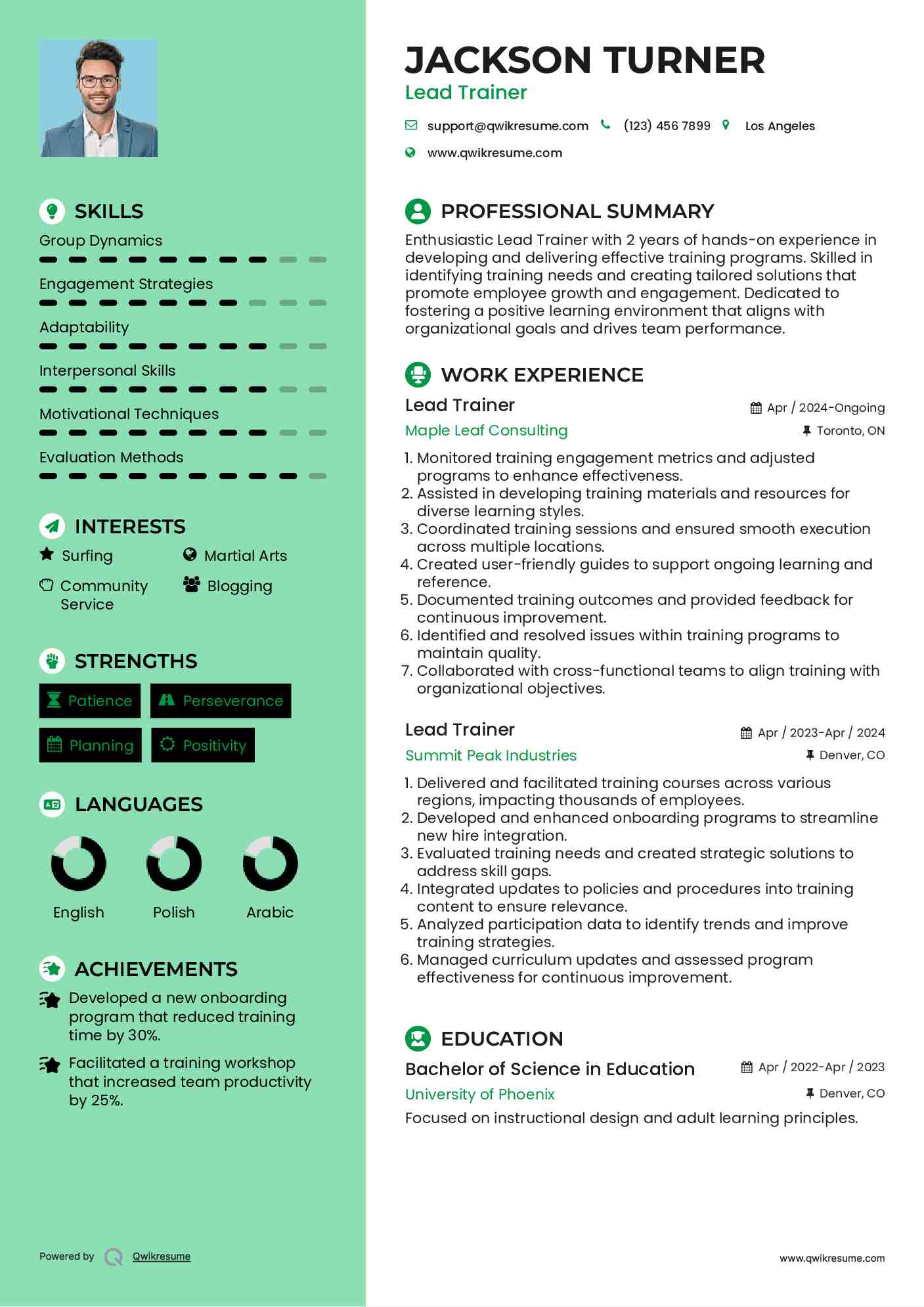 Lead Trainer Resume Template