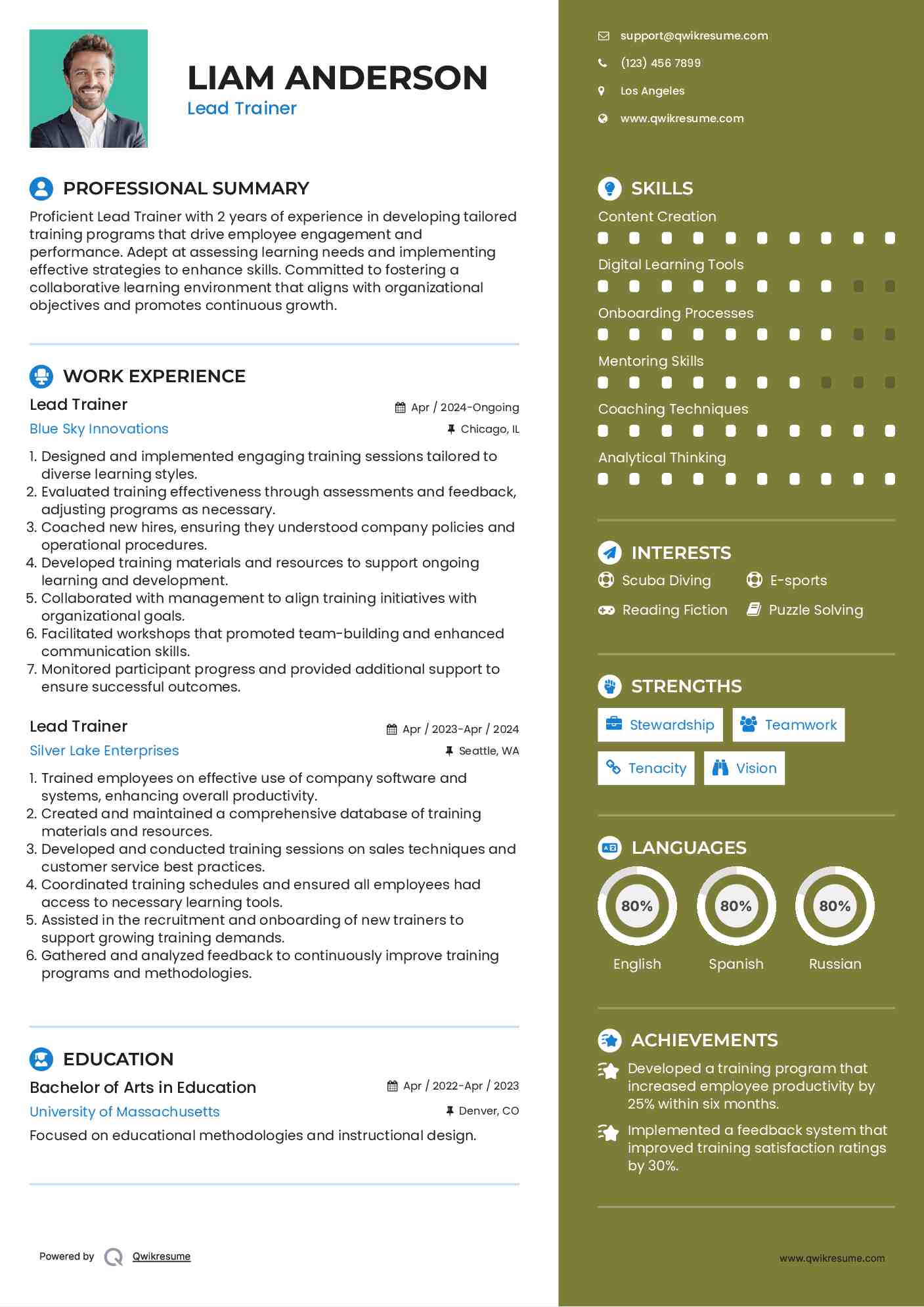 Lead Trainer Resume Template