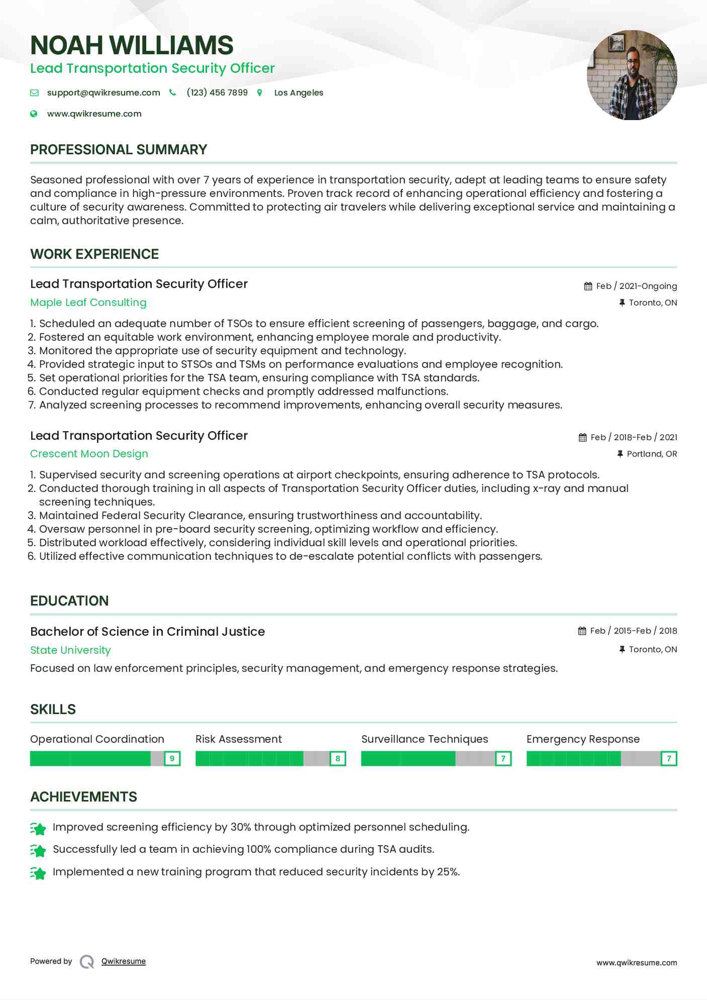 Lead Transportation Security Officer Resume Model
