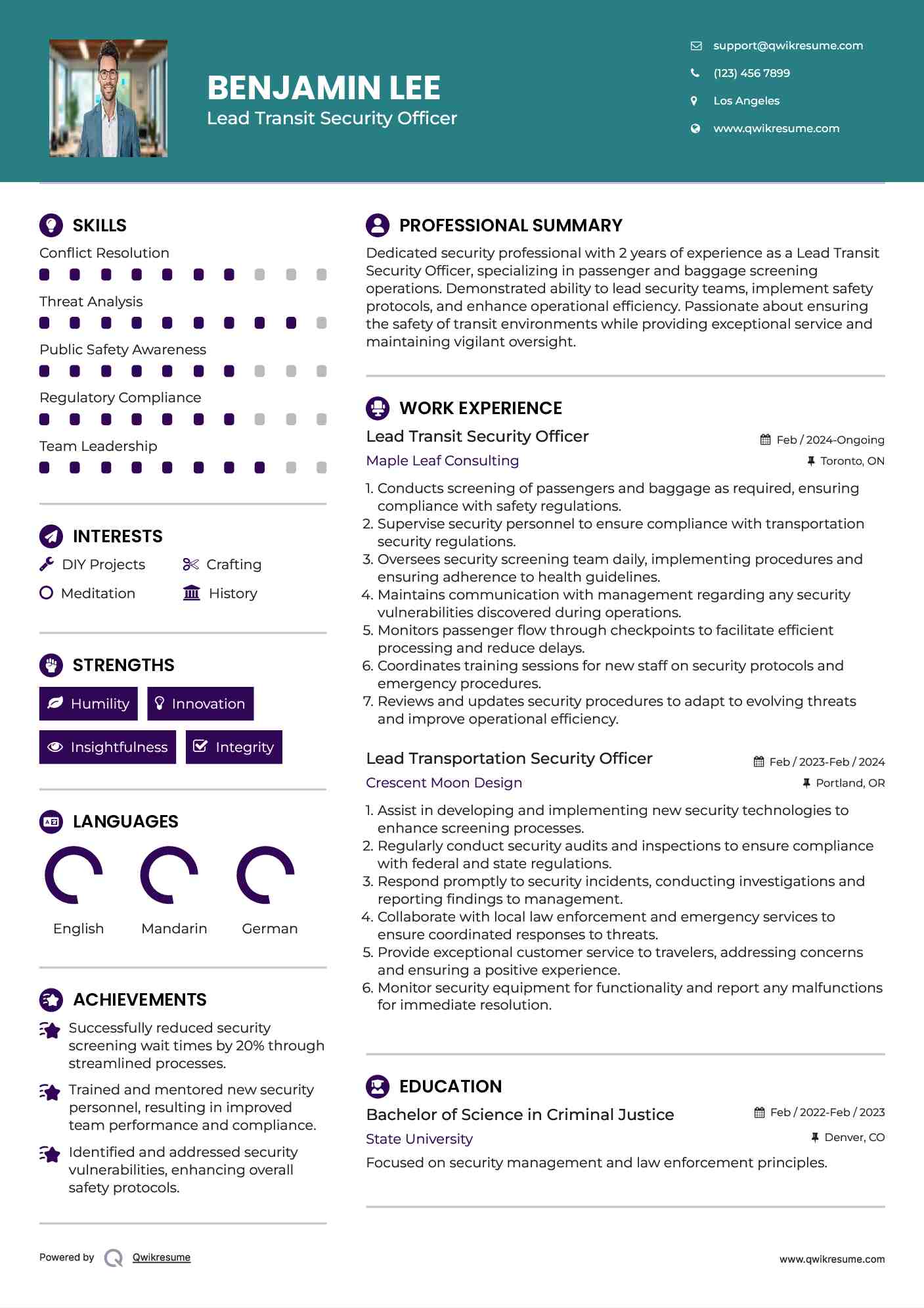 Lead Transit Security Officer Resume Sample