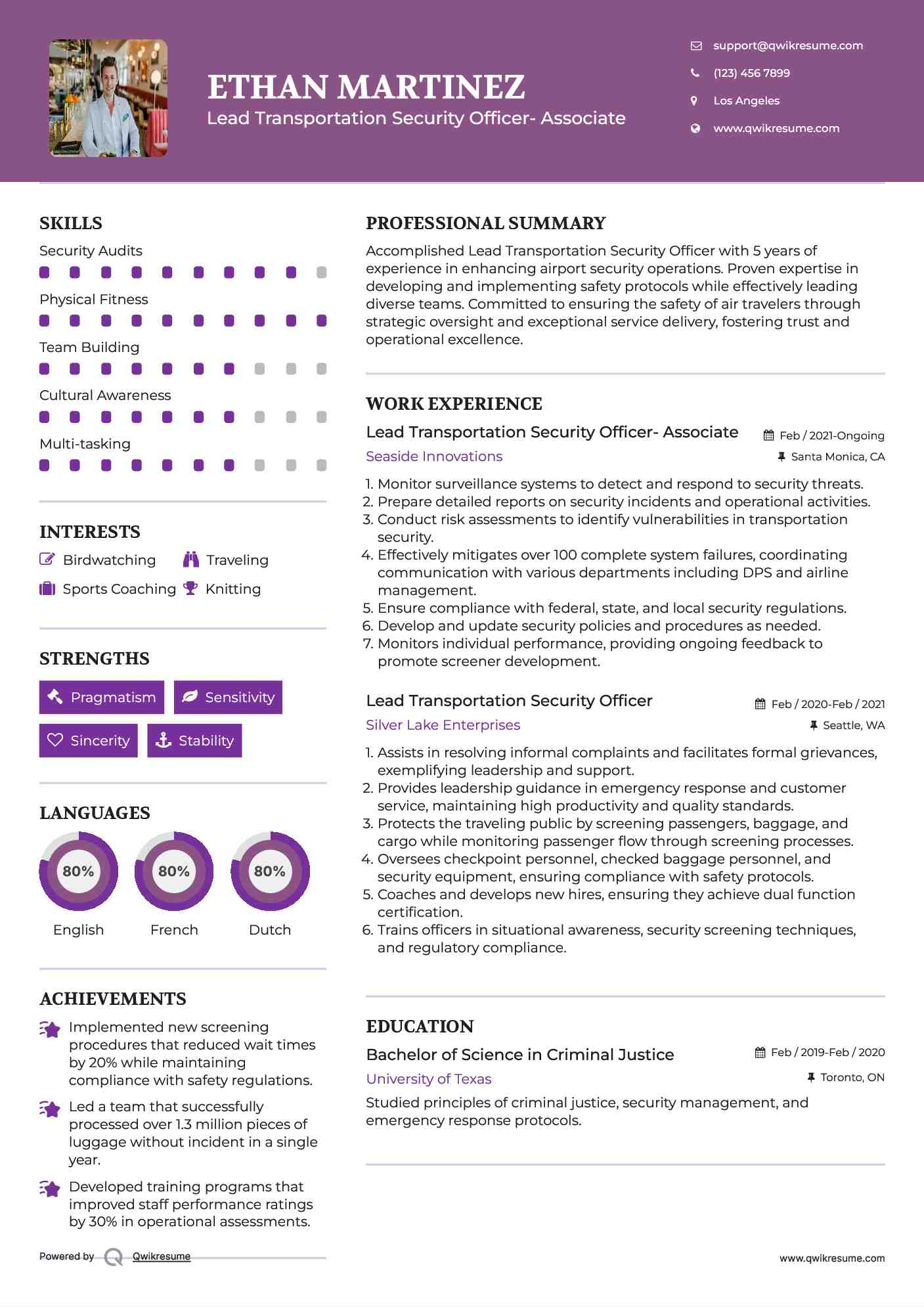 Lead Transportation Security Officer- Associate Resume Model