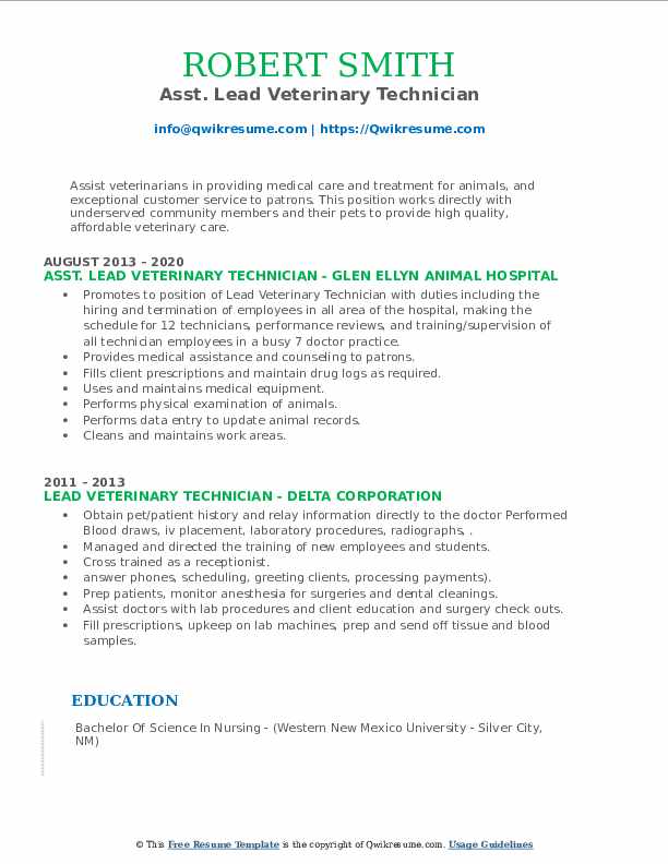 Lead Veterinary Technician Resume - Lead Veterinary Technician 1586510710 Pdf 