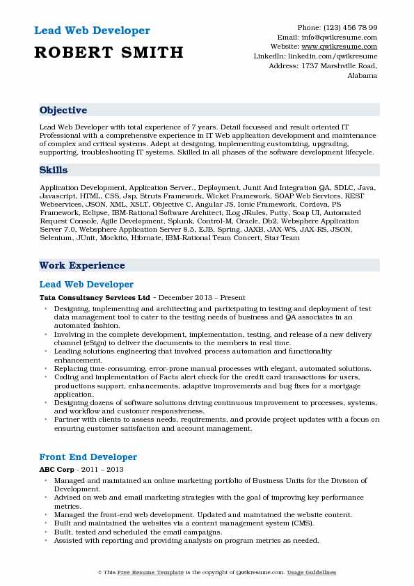lead web developer resume samples qwikresume web developer resumes