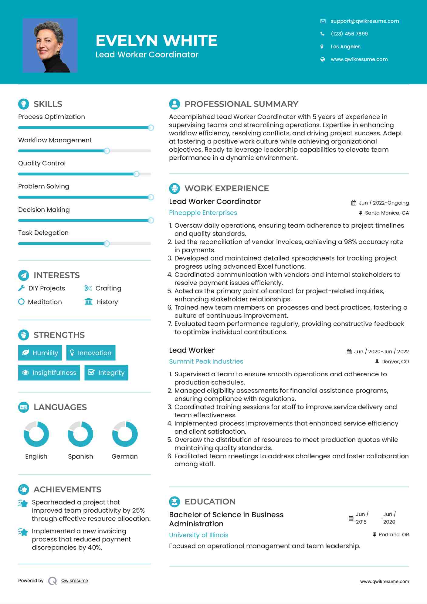 Lead Worker Coordinator Resume Model