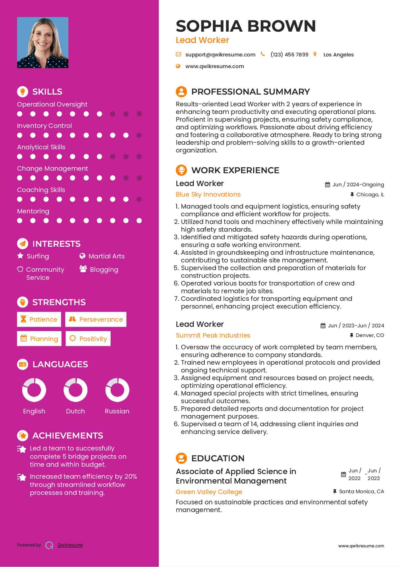 Lead Worker Resume Template