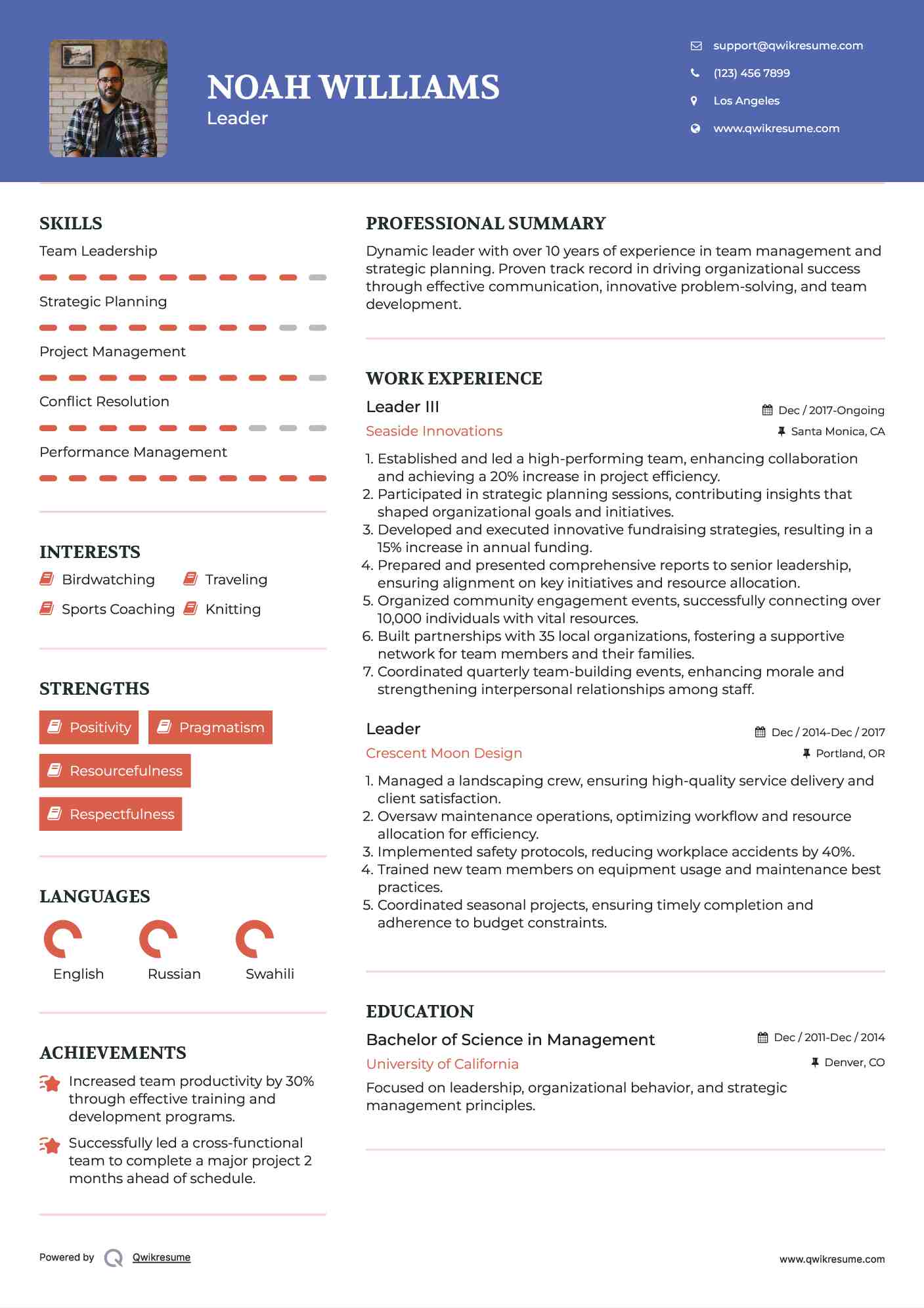 Leader III Resume Example