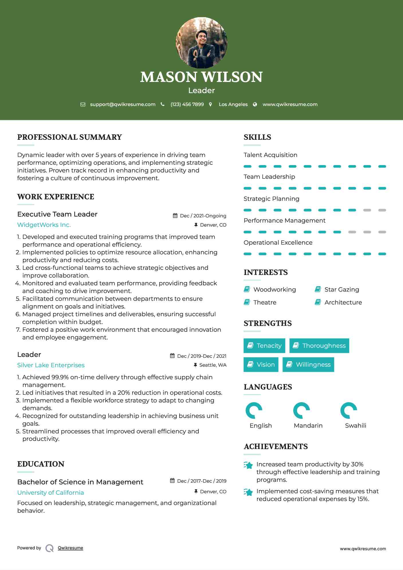 Executive Team Leader Resume Format