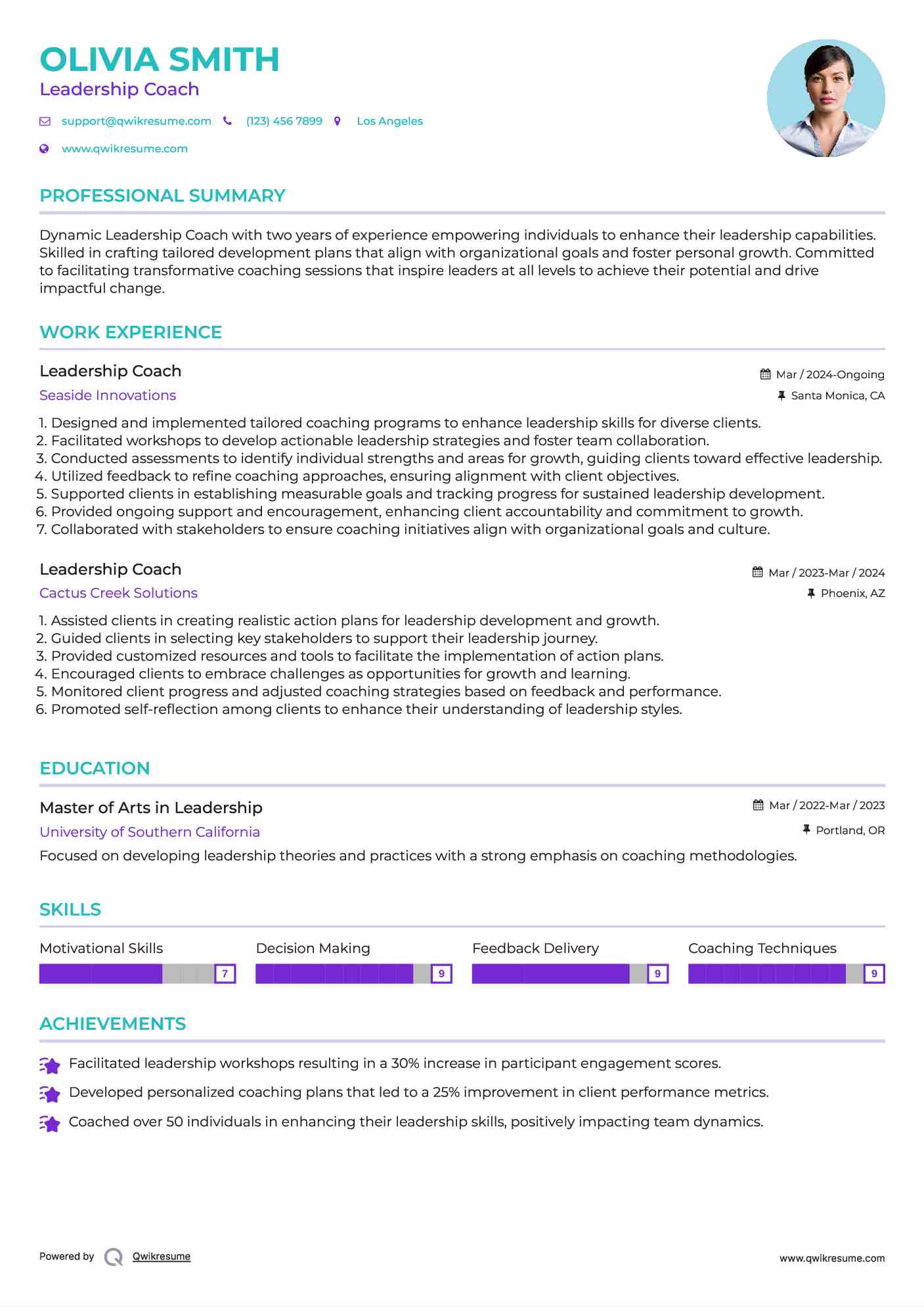 Leadership Coach Resume Model