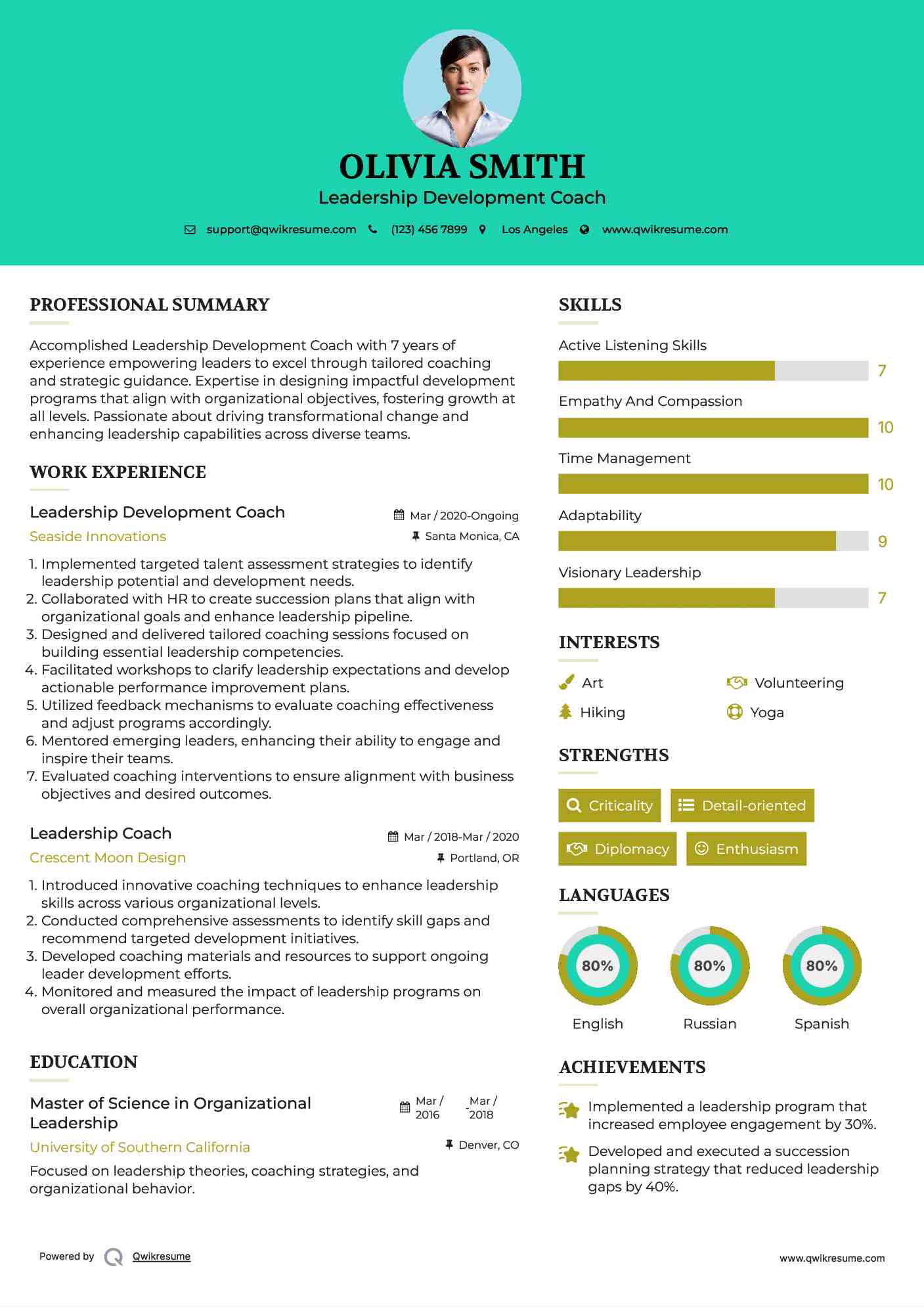 Leadership Development Coach Resume Model