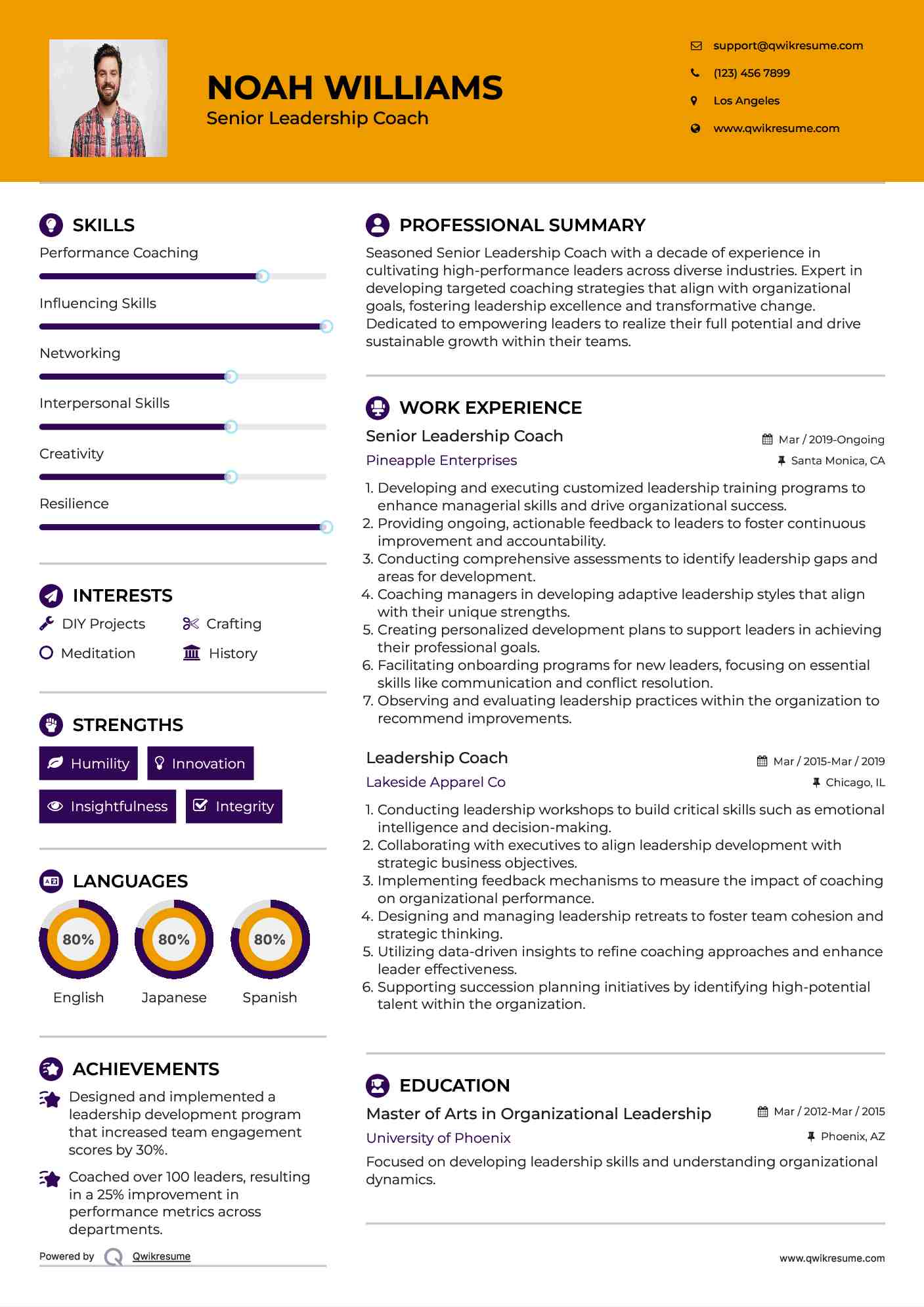 Senior Leadership Coach Resume Template