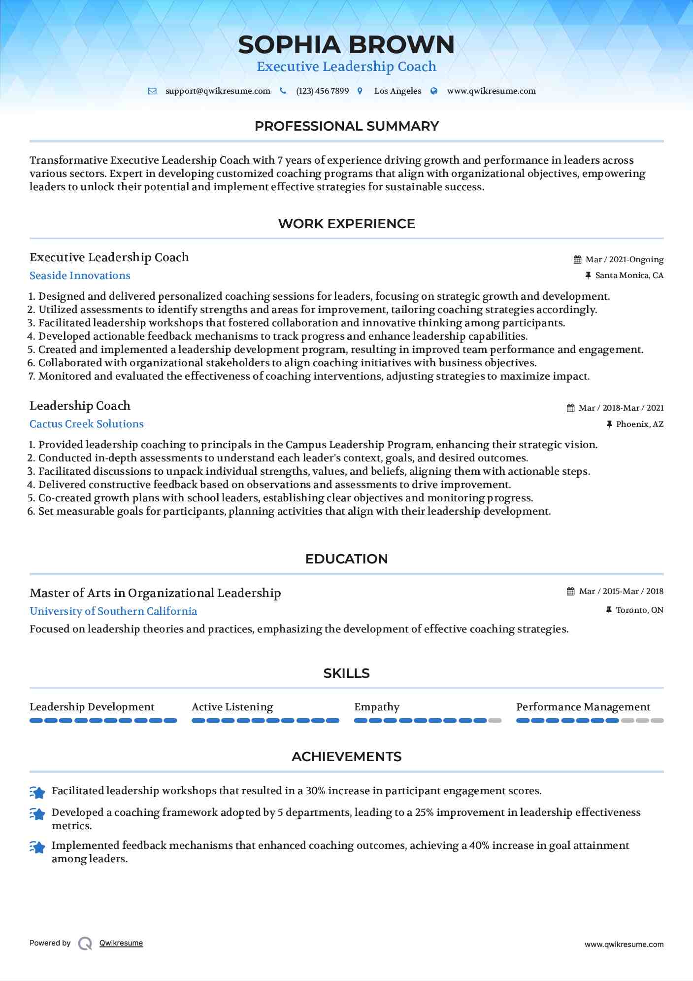 Executive Leadership Coach
 Resume Template