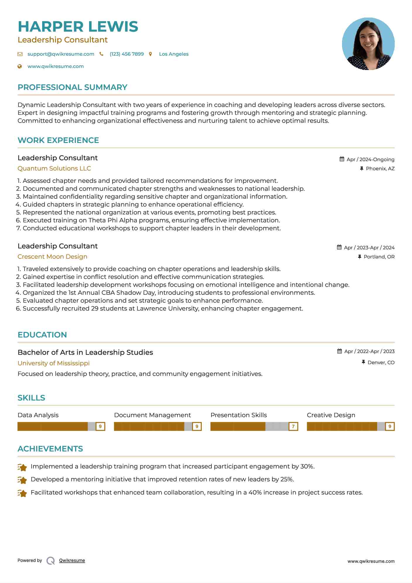 Leadership Consultant Resume Sample