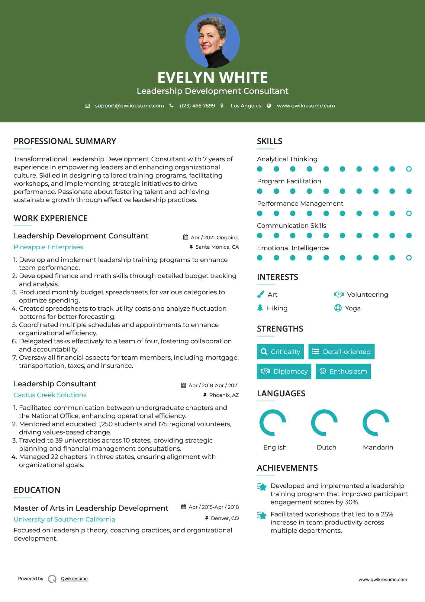 Leadership Development Consultant Resume Sample