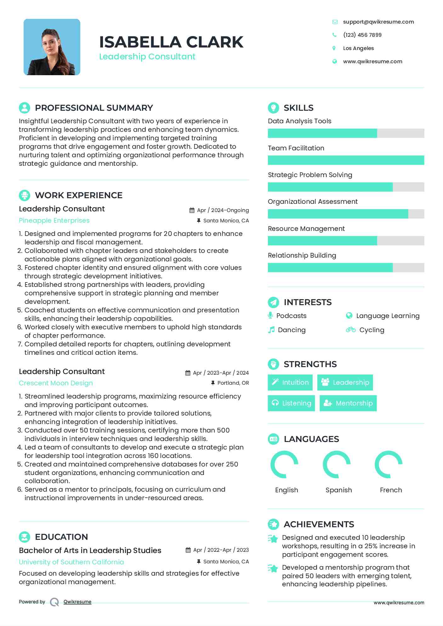 Leadership Consultant Resume Example