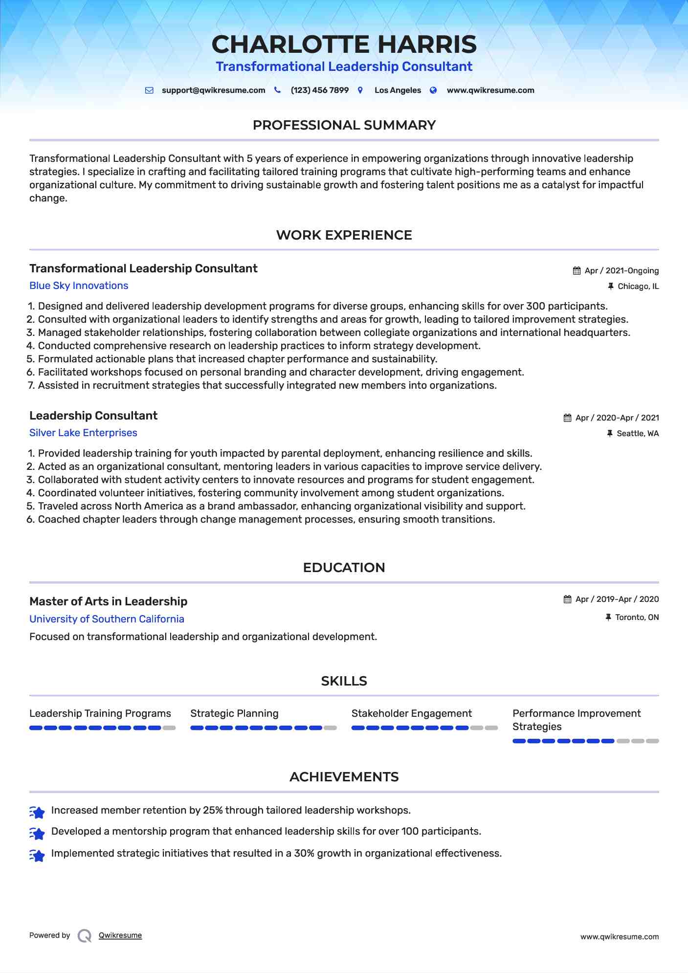 Transformational Leadership Consultant Resume Template