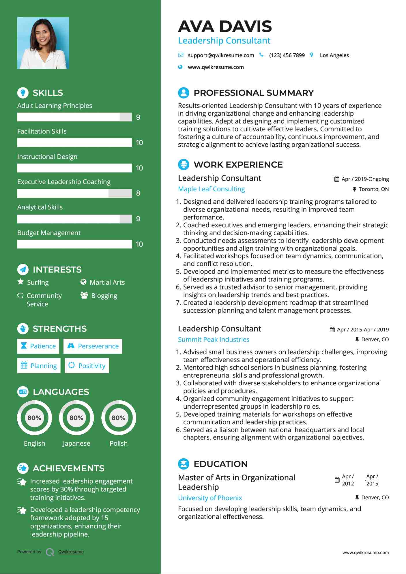 Leadership Consultant Resume Model