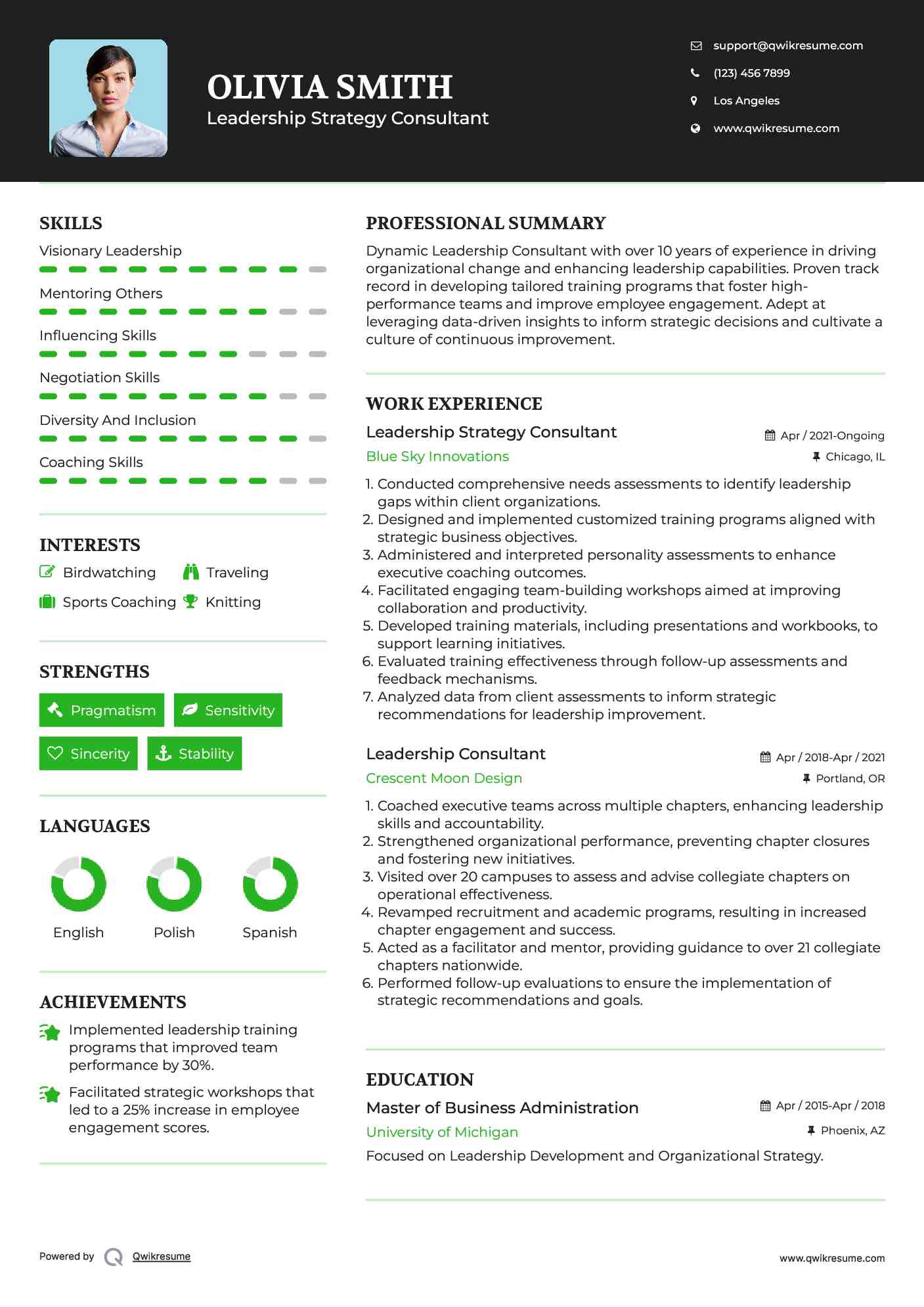 Leadership Strategy Consultant Resume Sample