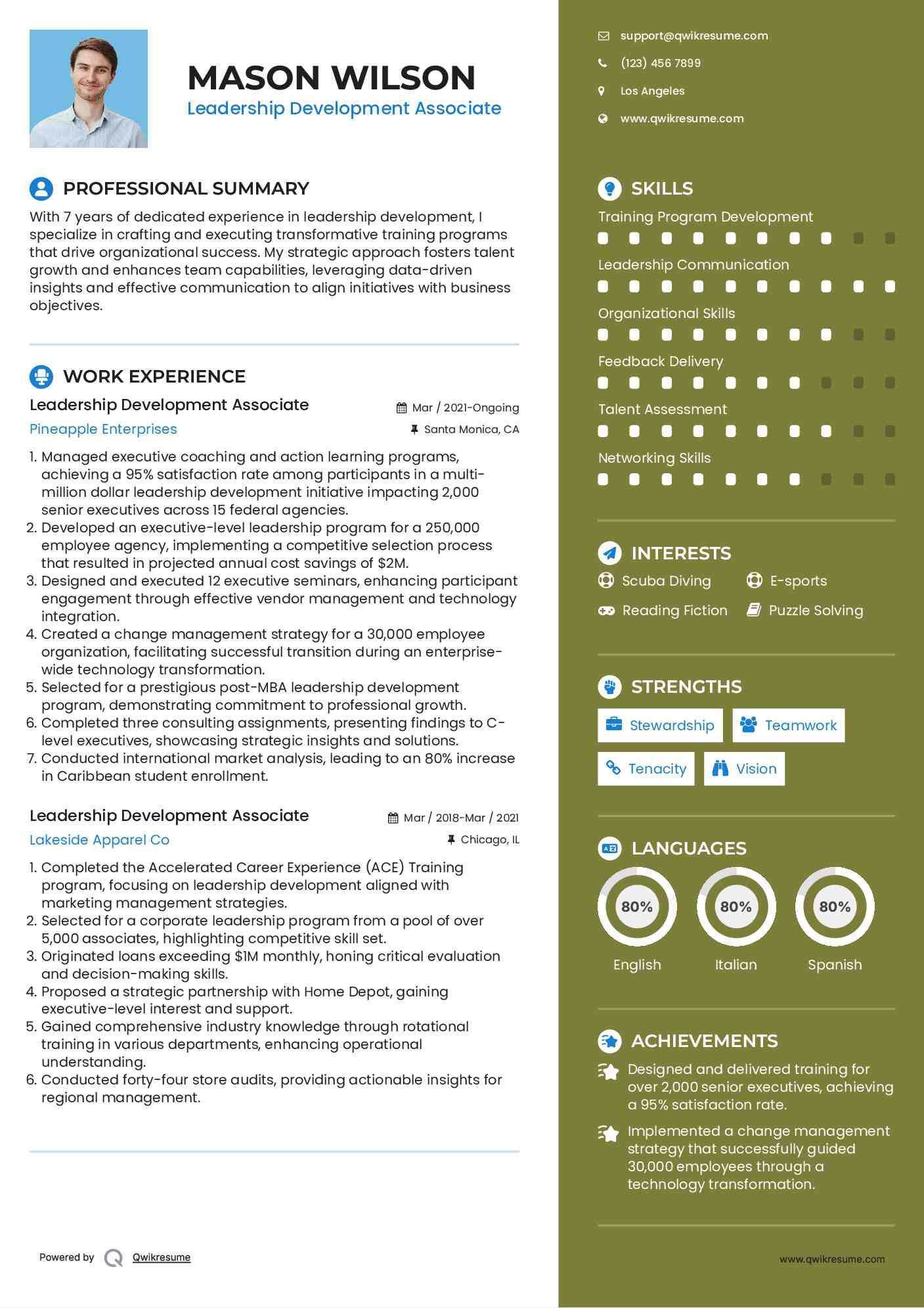 Leadership Development Associate Resume Example