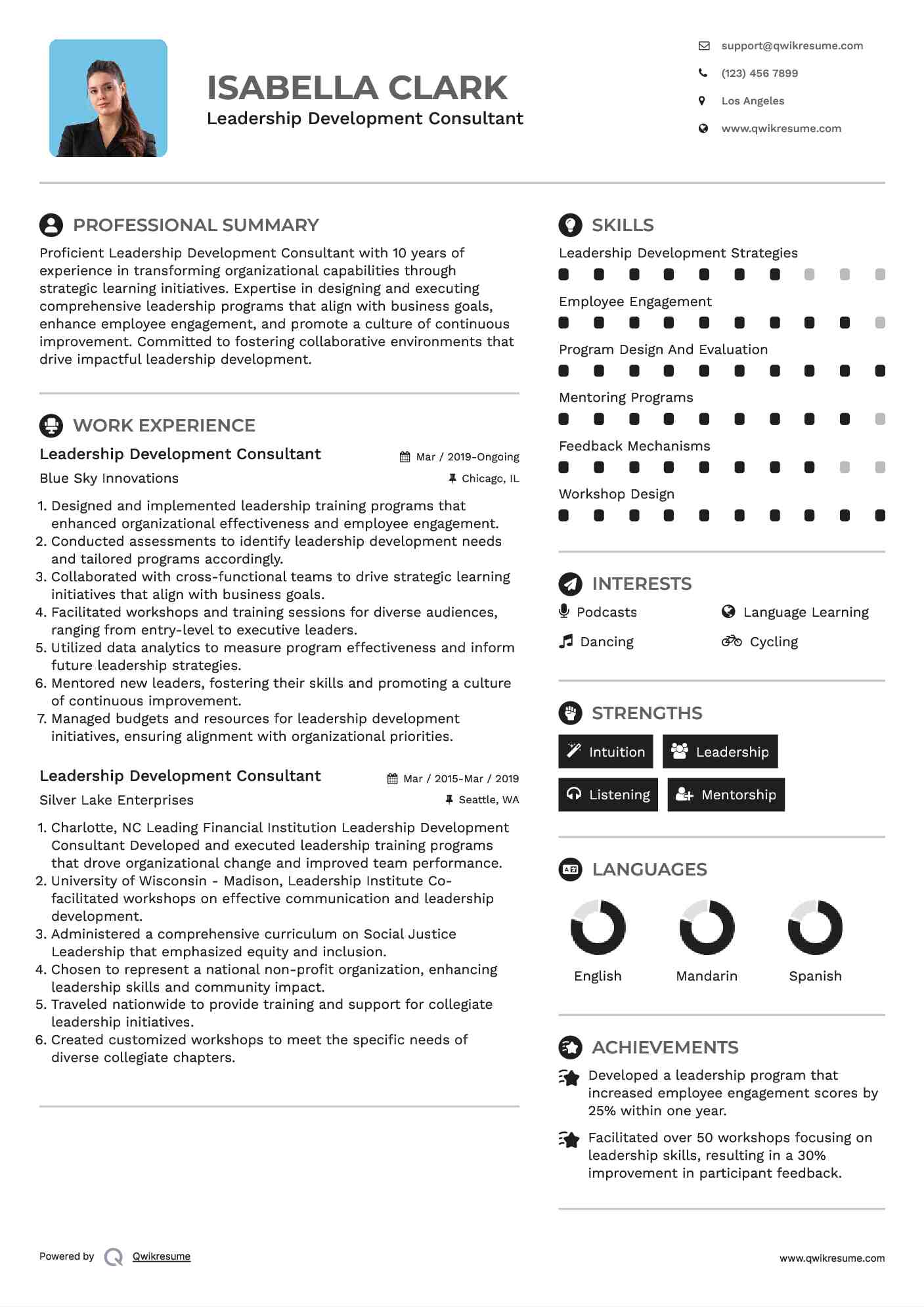 Leadership Development Consultant Resume Example