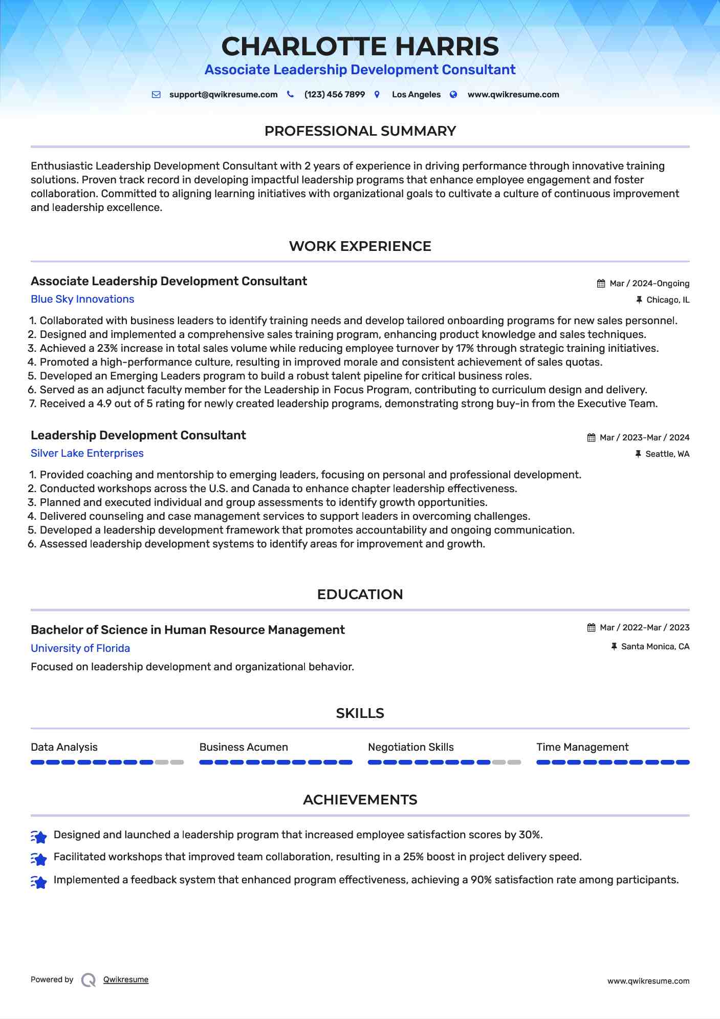 Associate Leadership Development Consultant Resume Model