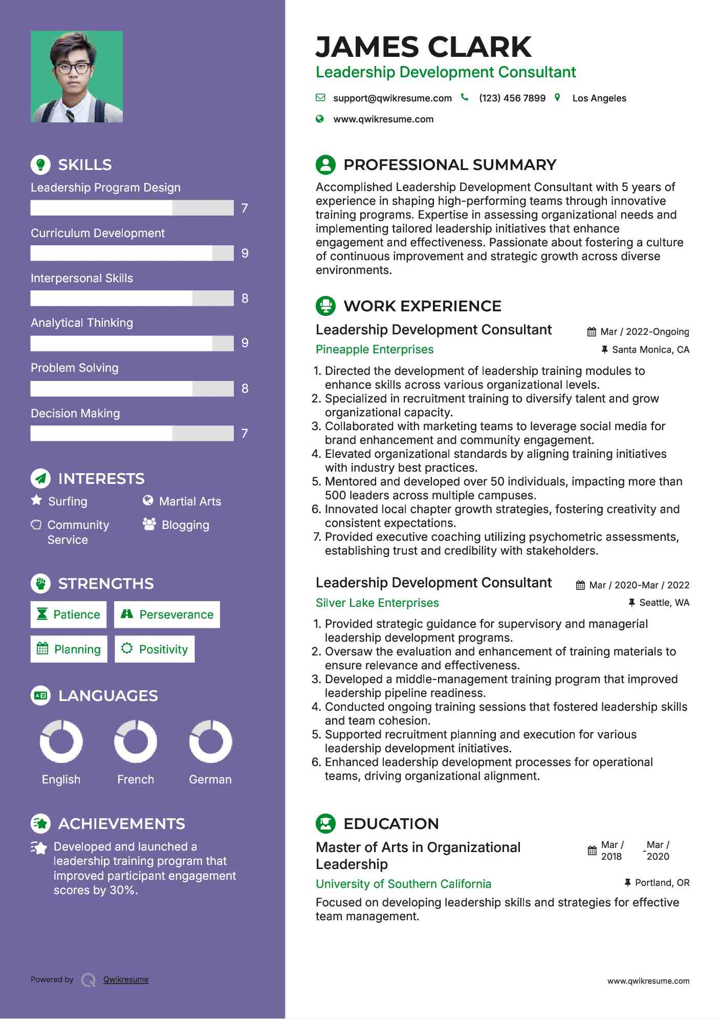 Leadership Development Consultant Resume Model