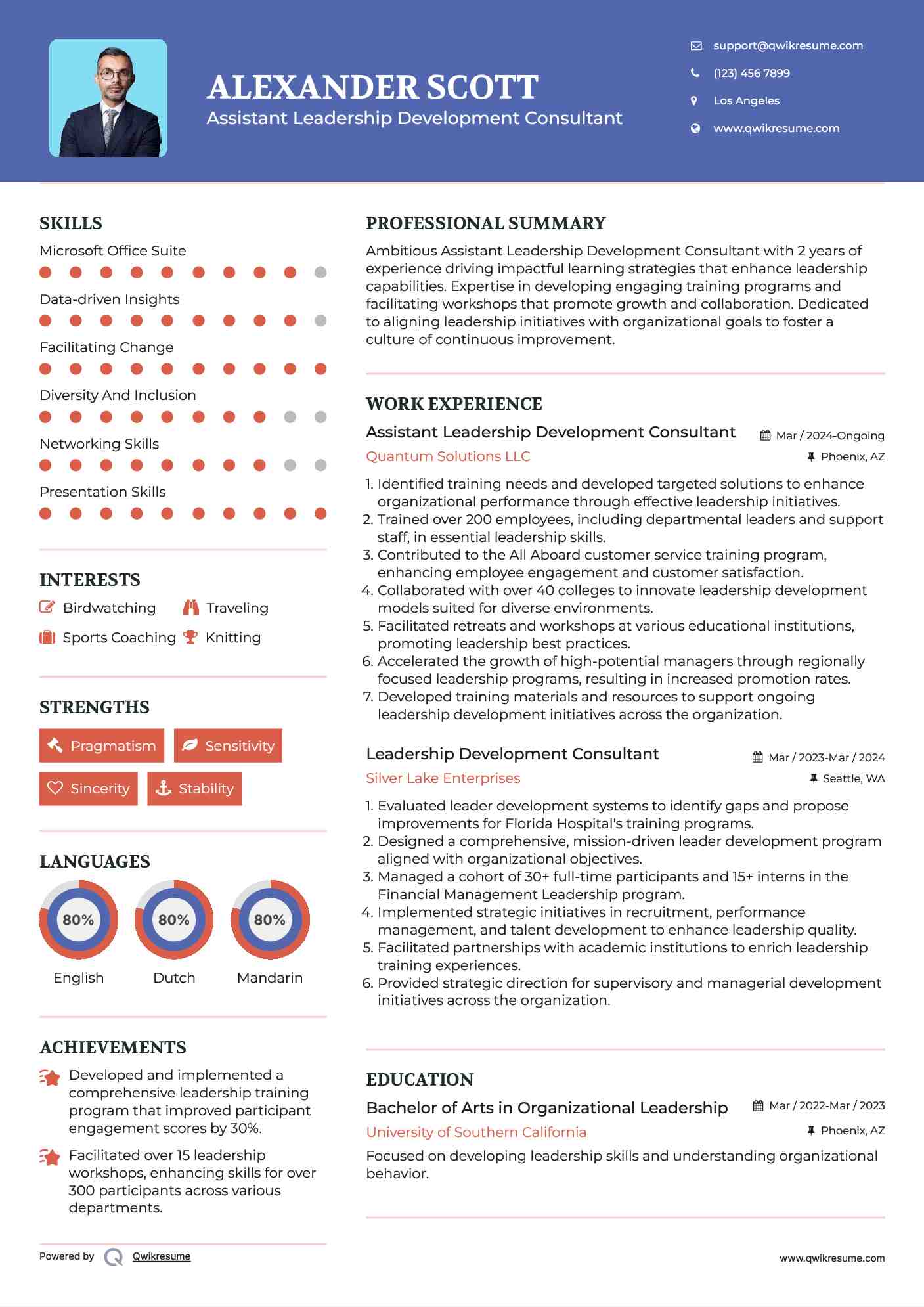 Assistant Leadership Development Consultant Resume Template