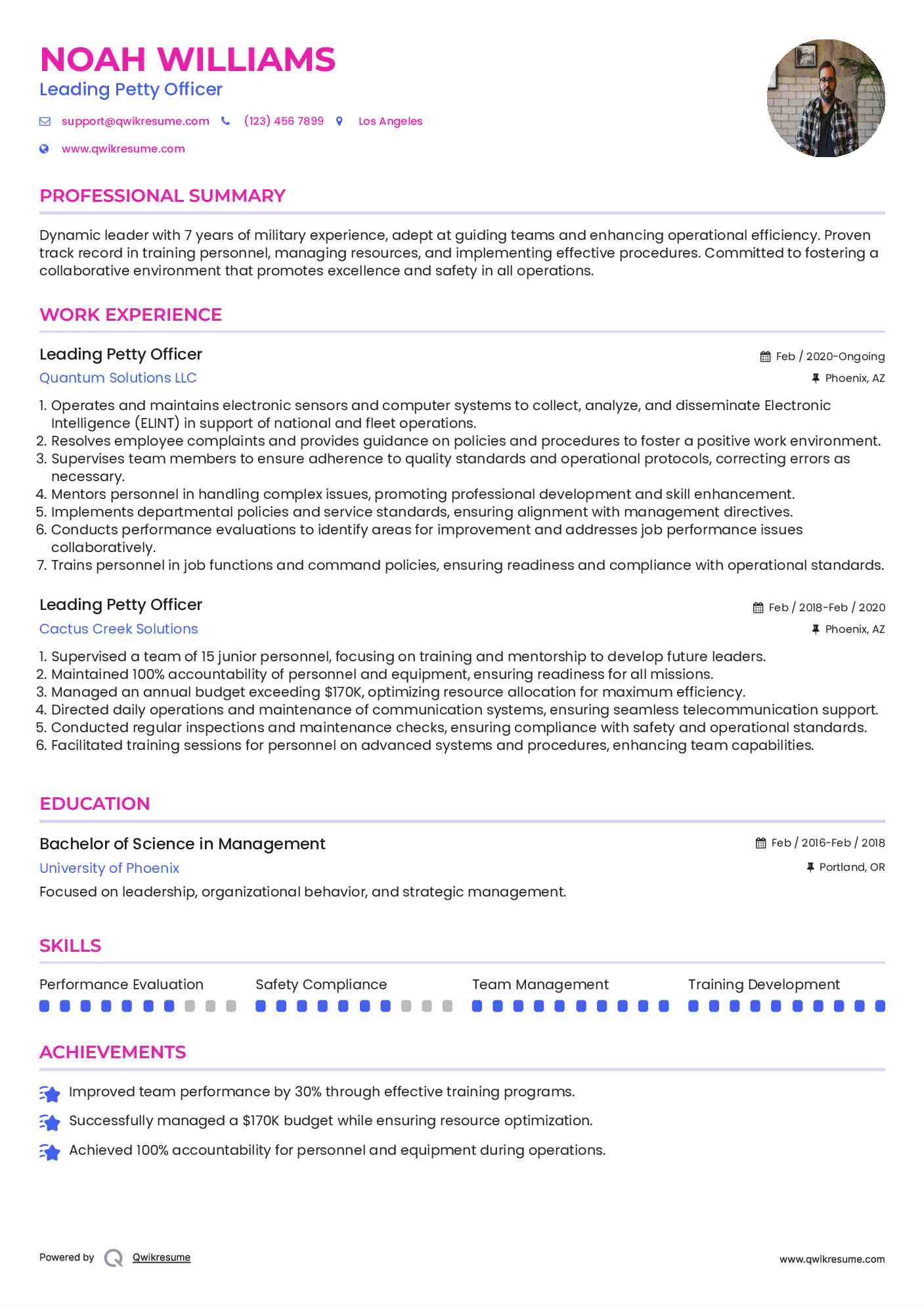 Leading Petty Officer Resume Model