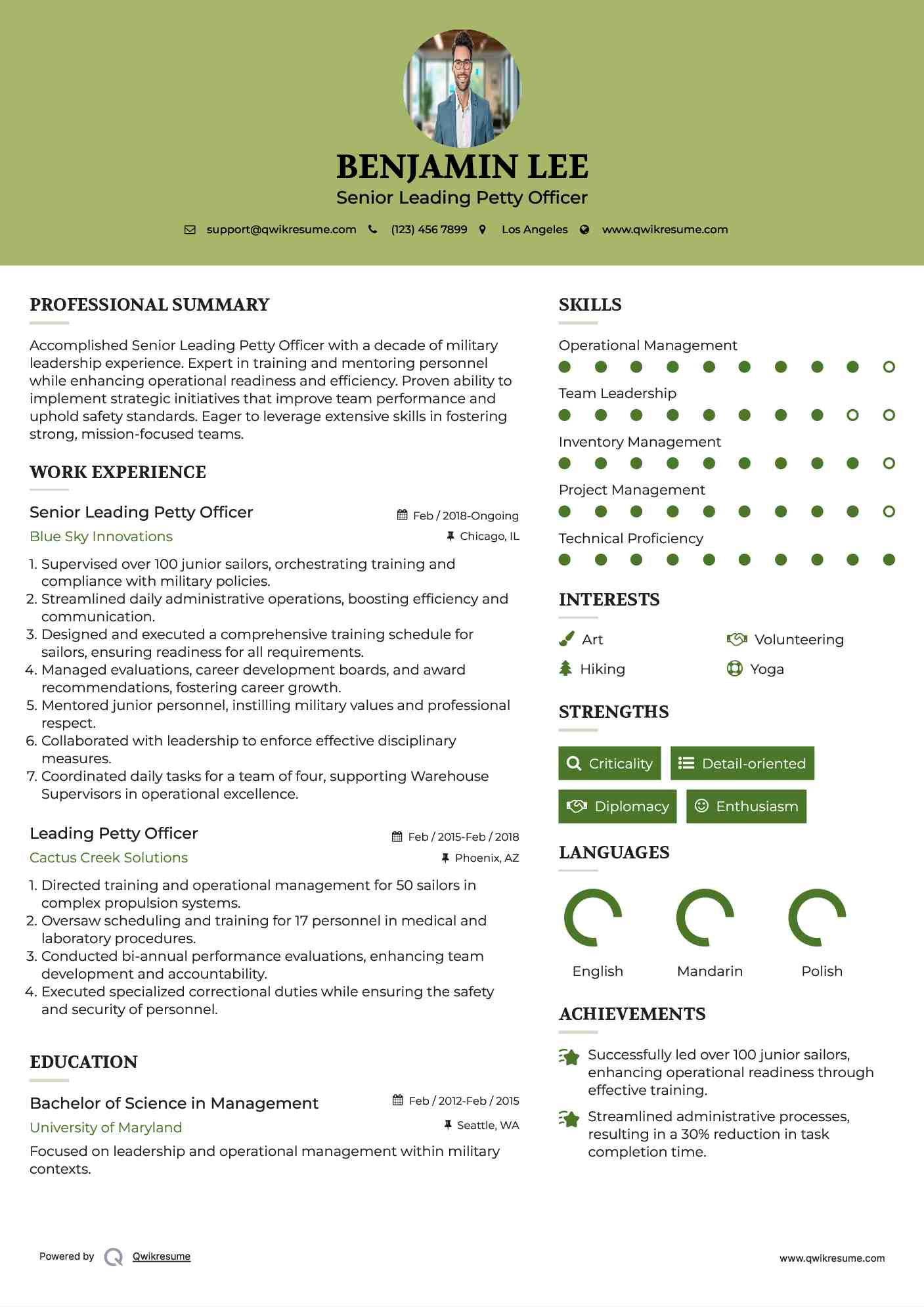 Senior Leading Petty Officer Resume Template